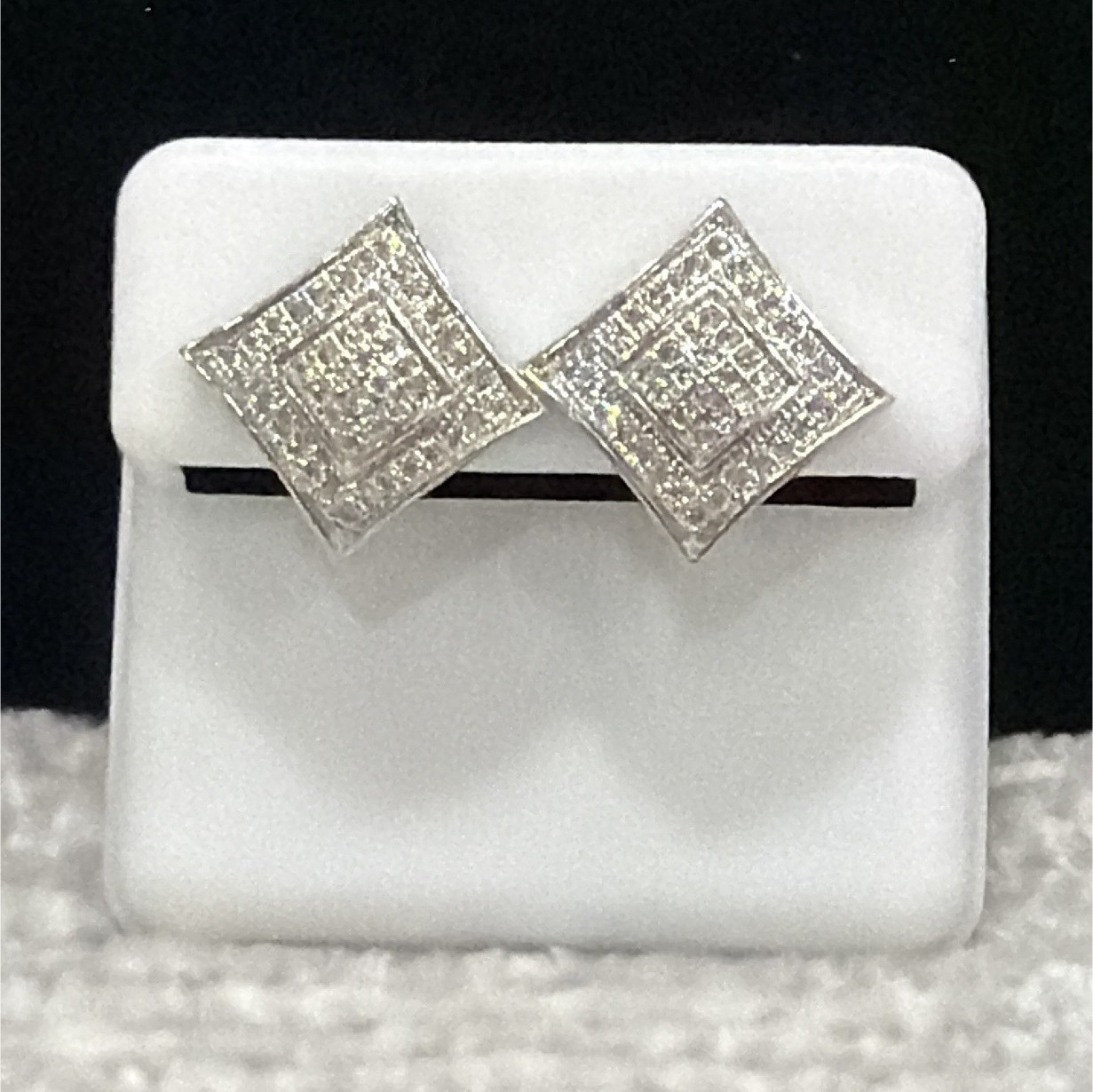 New .925 Sterling Silver Moissanite Square Pavé Stud Earrings 10.9MM
