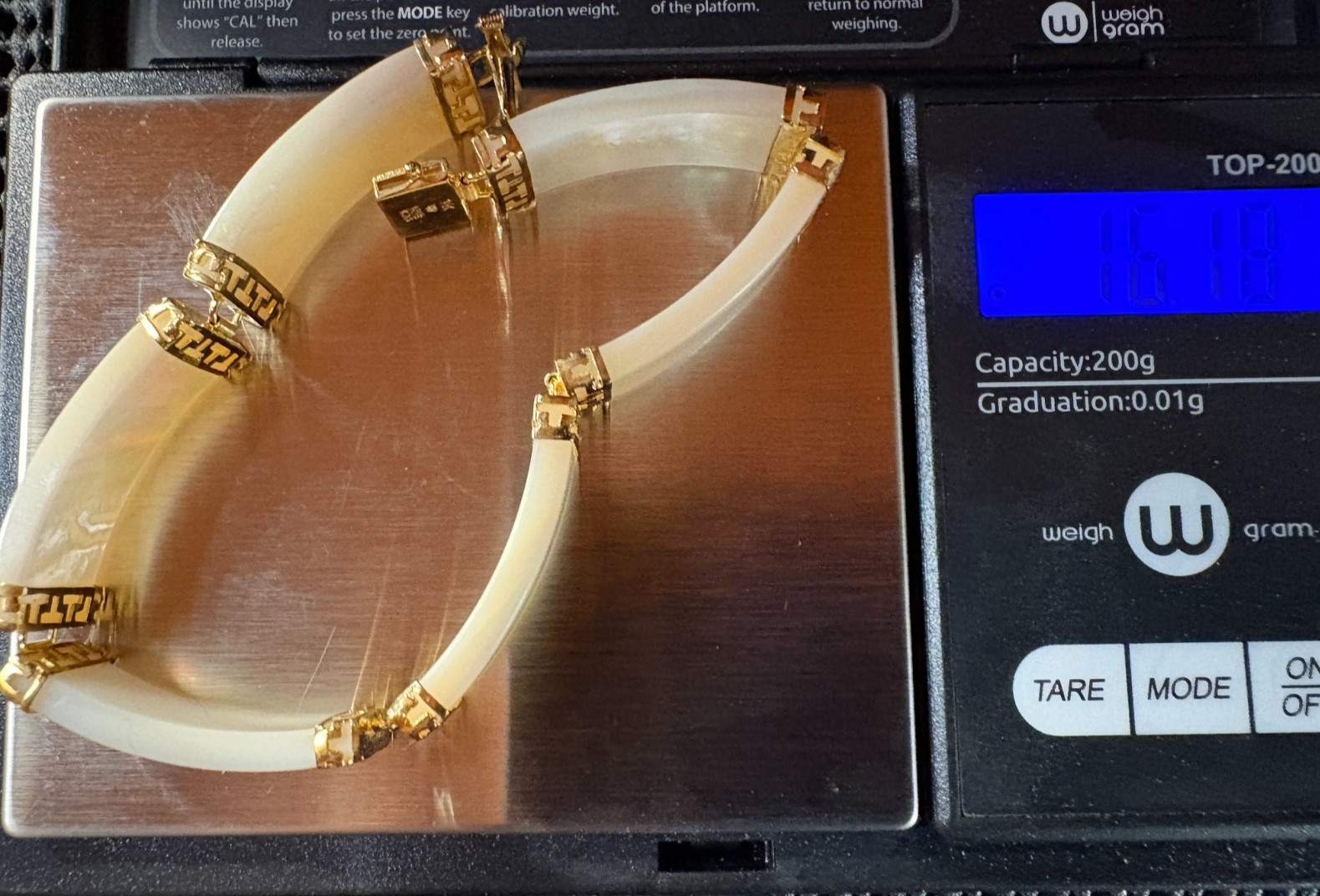 Vintage 14K Yellow Gold Mother of Pearl Greek Key Link Bracelet Heavy 16.1g