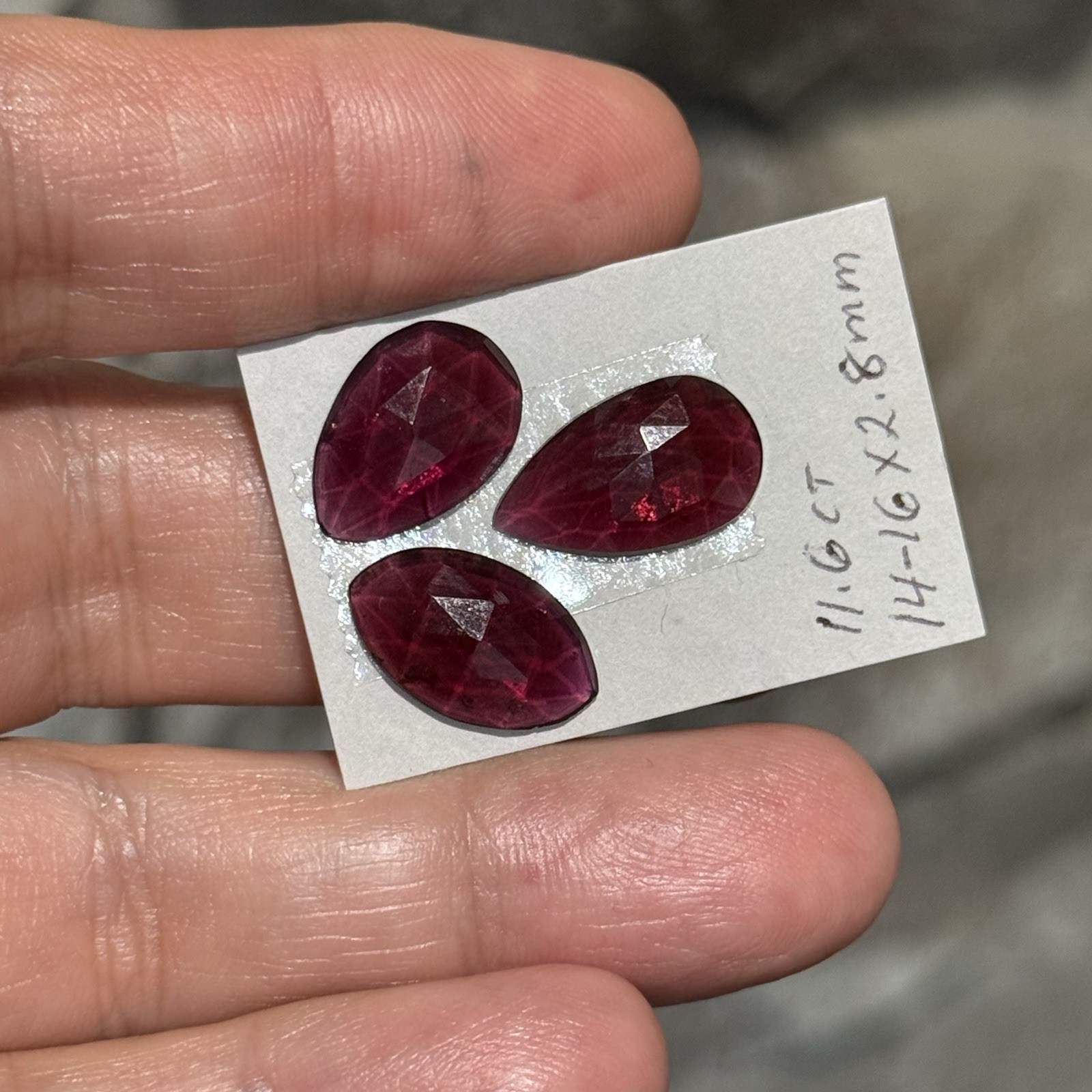 11.6ct 14-16×2.8mm 3pc Mixed Lot Fine Rose Cut Rhodolite Garnet Cabochon Gems