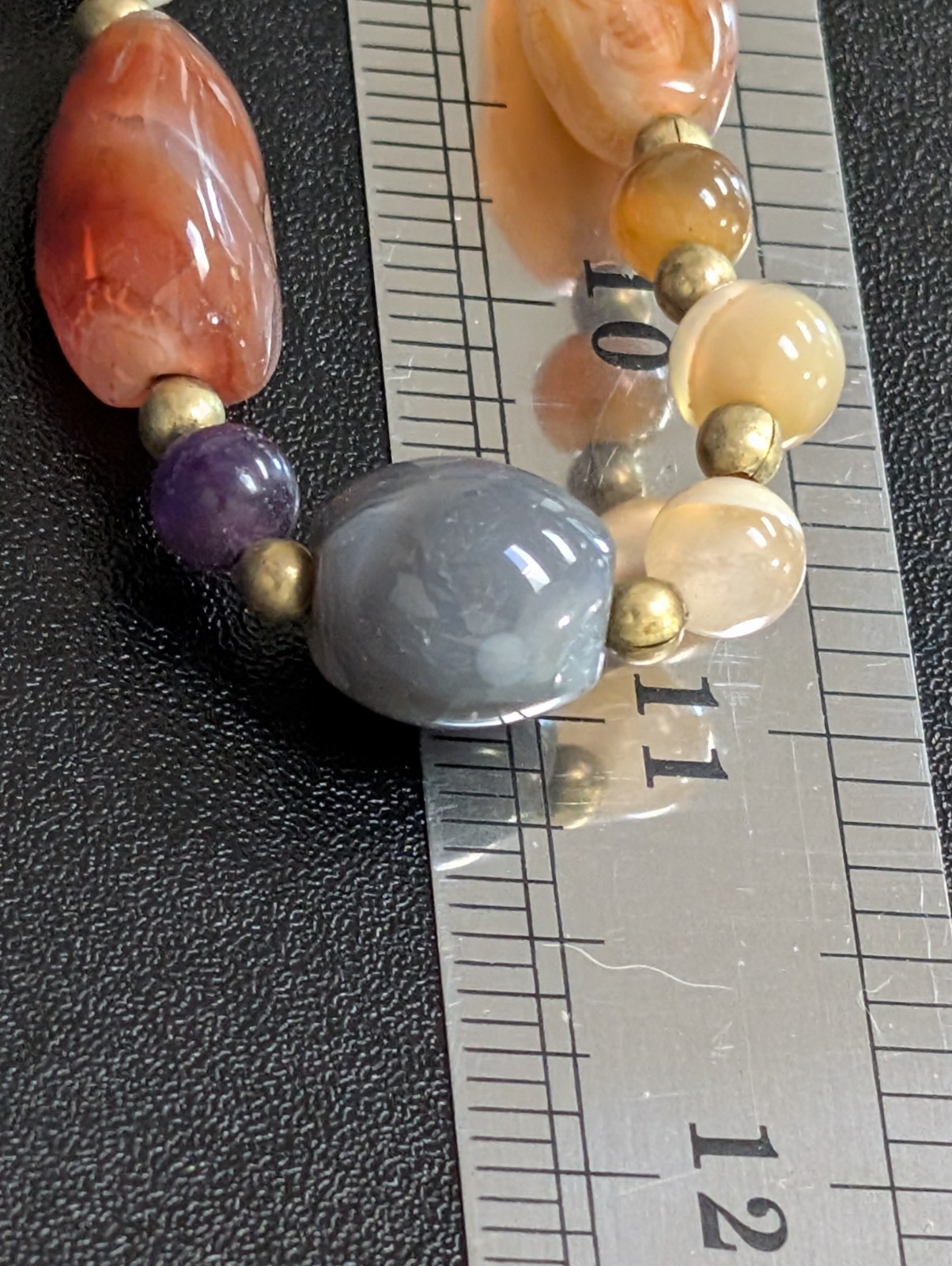 Vintage Chunky Multi Agate Carnelian Quartz Stone Bead Necklace Made in India