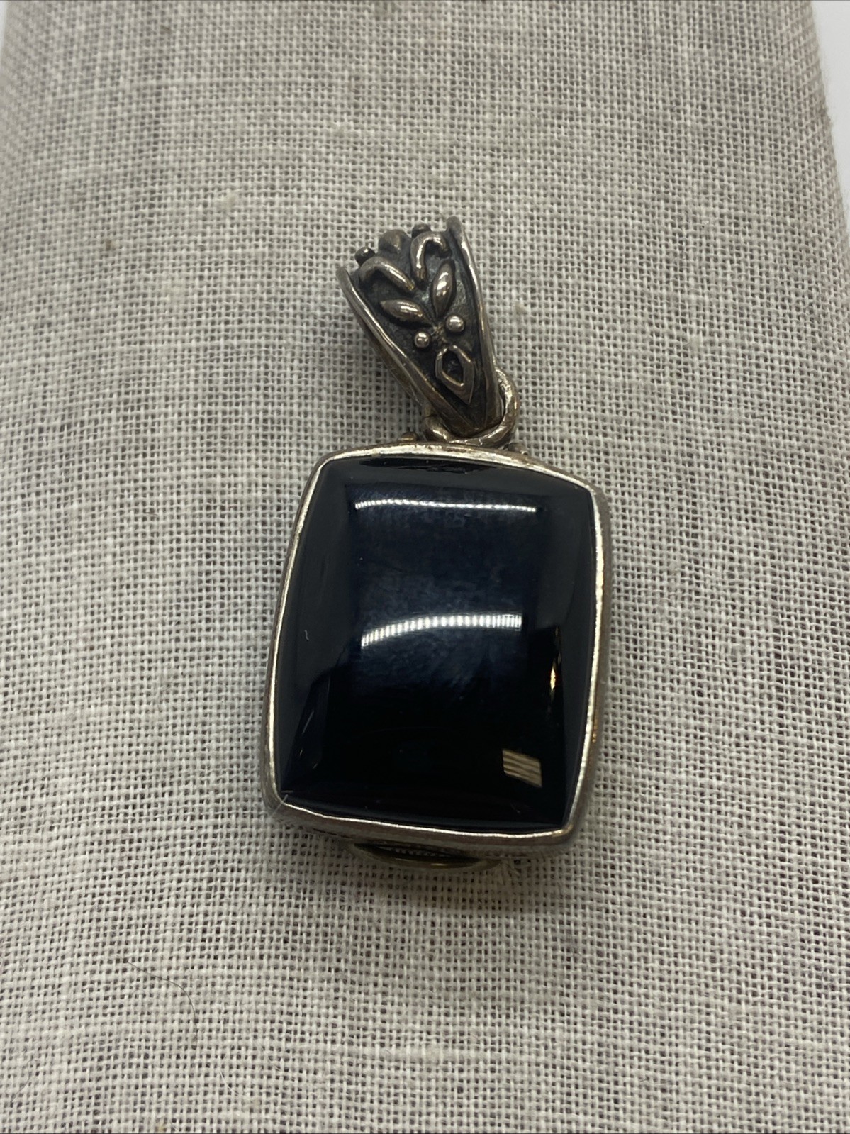 Sterling Silver Turquoise & Black Onyx Rev Southwestern Rectangular Pendant