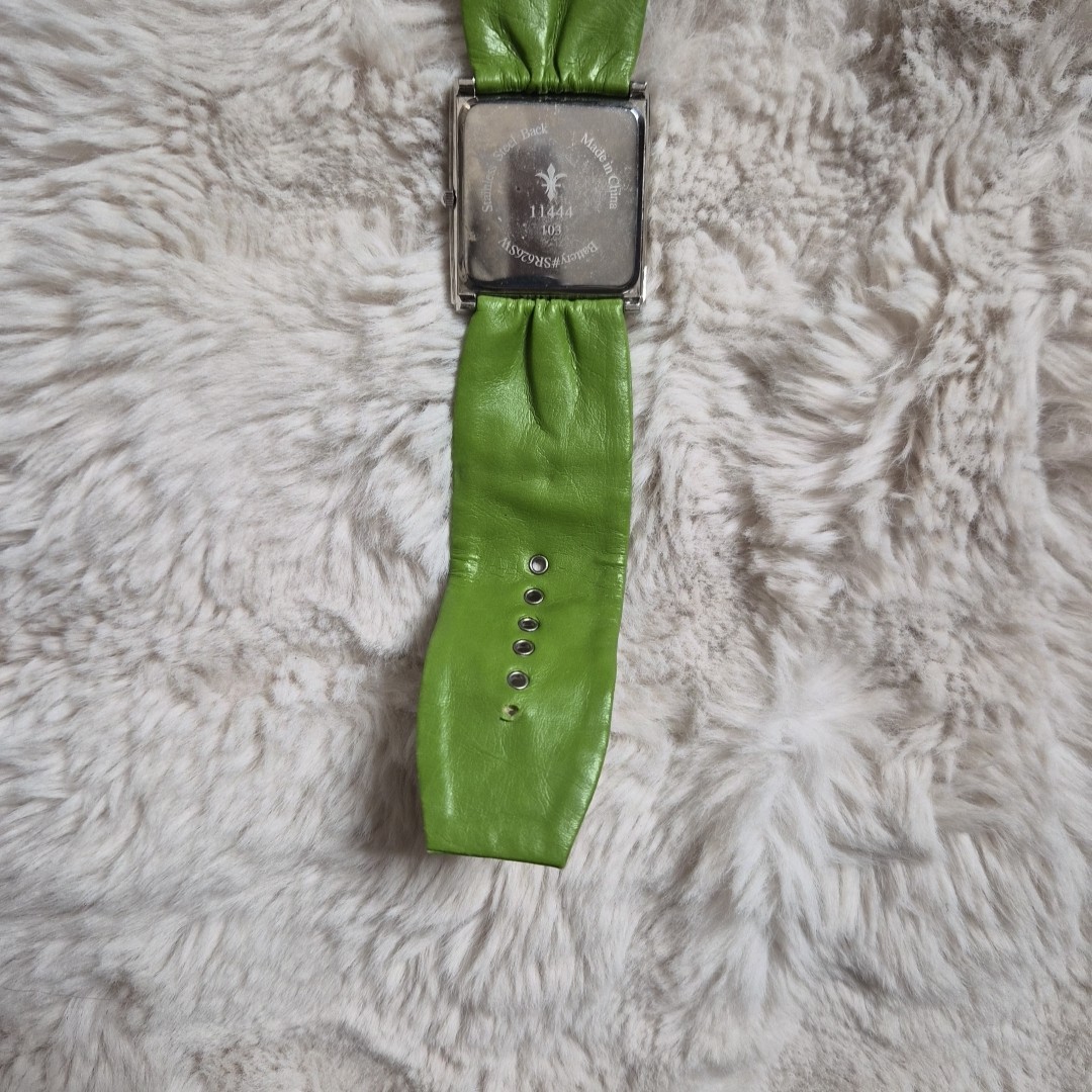 Vintage Y2K Watch Large Green Faux Leather Fabric Band Unique Rare Rhinestone