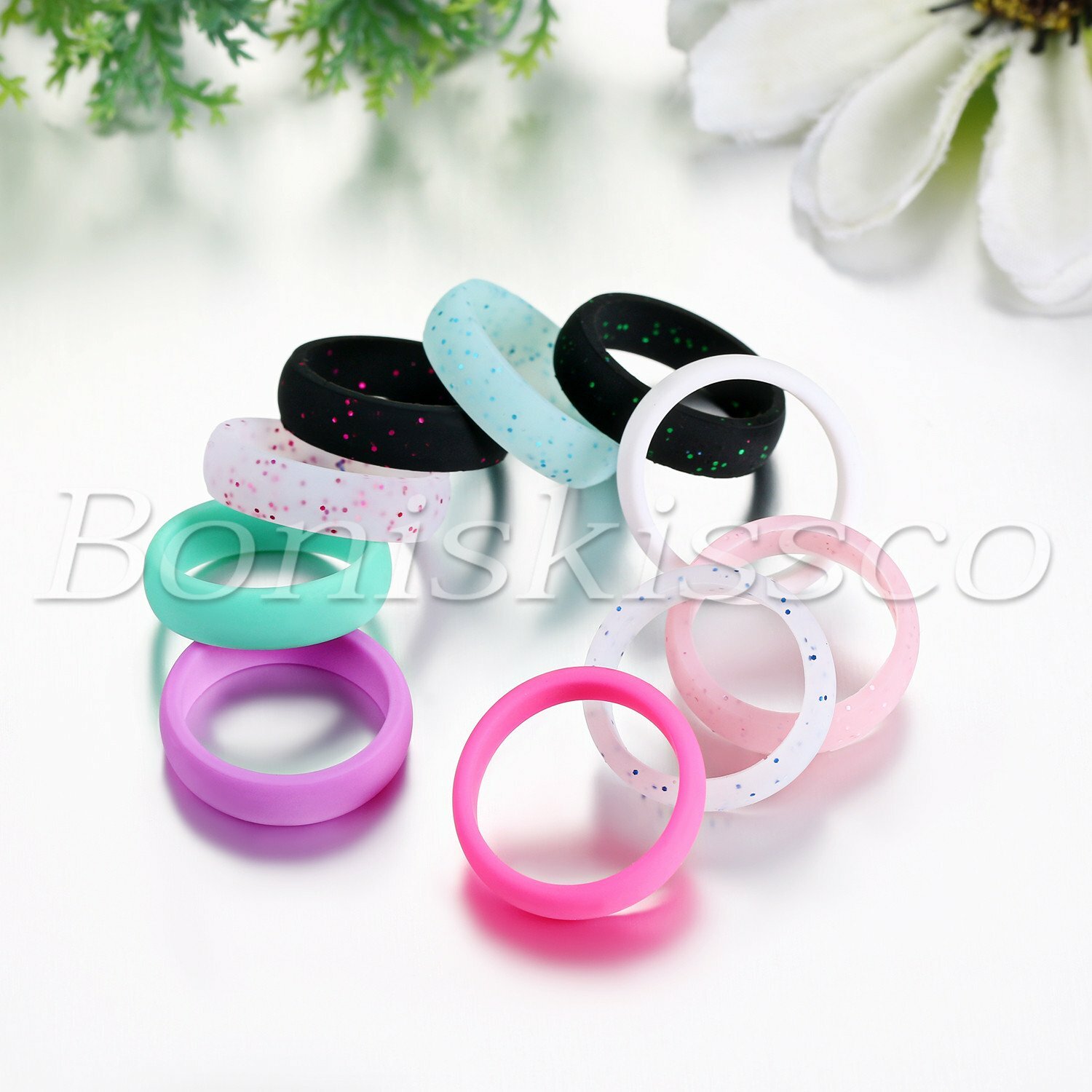 10pcs Women’s Ladies 5.7mm Glitter Silicone Wedding Ring Band Promise Engagement
