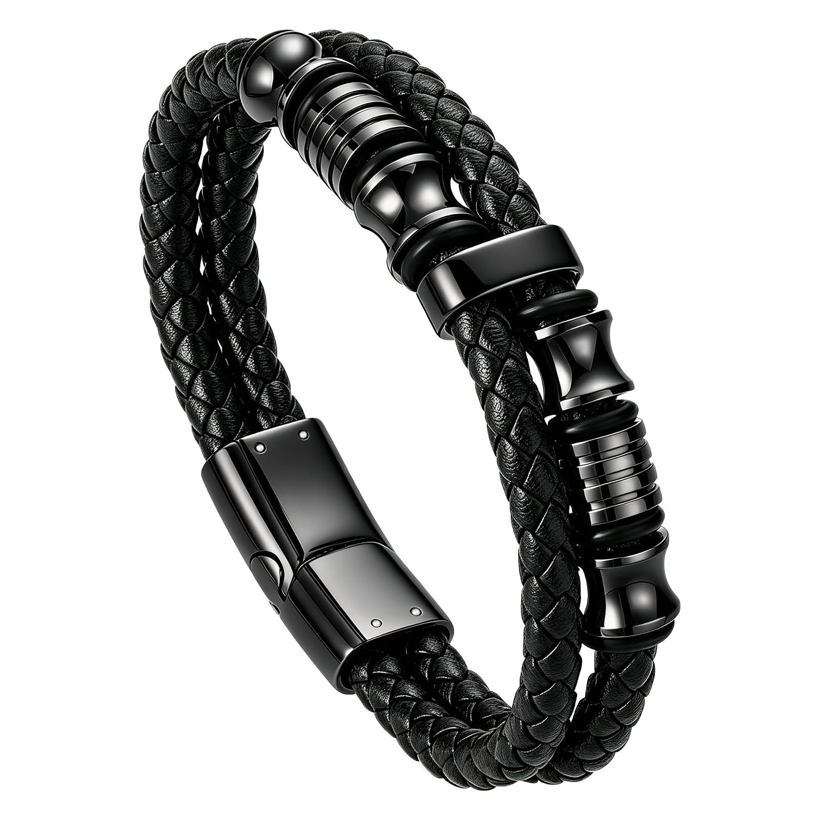 Men’s Braided Leather Bracelet 316L Stainless Steel Cuff