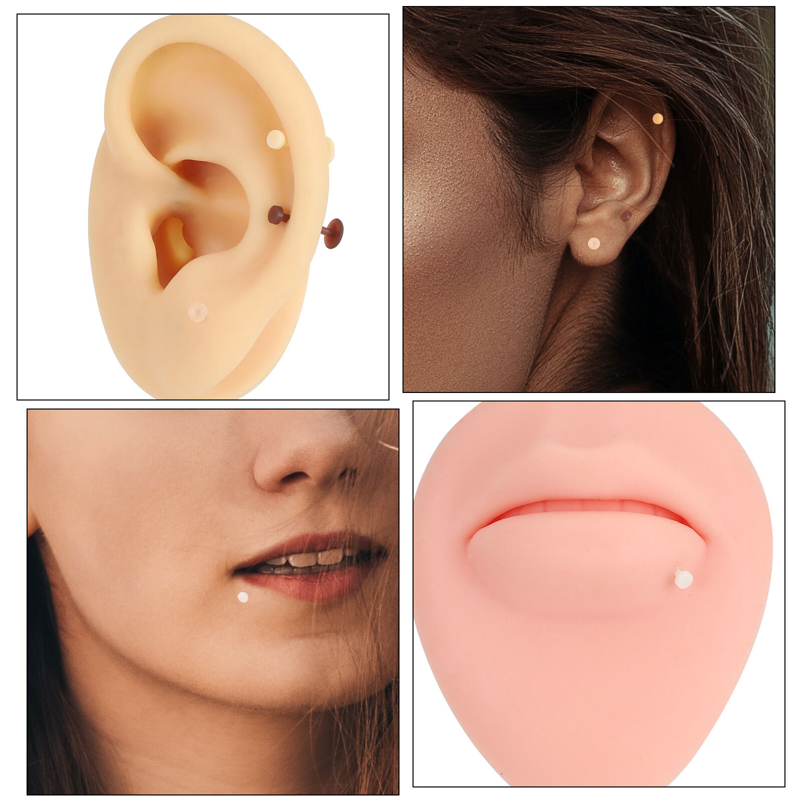40PCS Silicone Lip Studs Push in Labret Nose Ring Helix Cartilage Earrings 16G