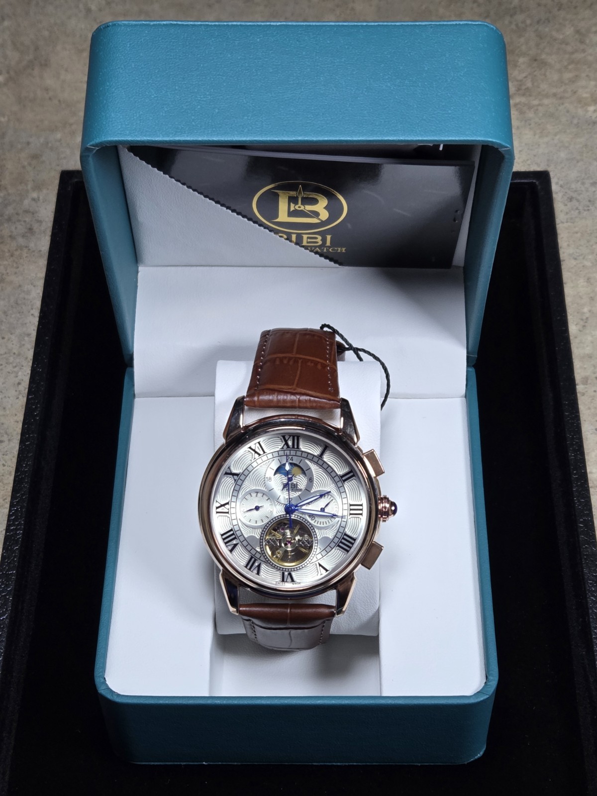 BIBI Luxury Watch B0103 Silver Dial, Rose Gold Case, With Brown Leather Strap