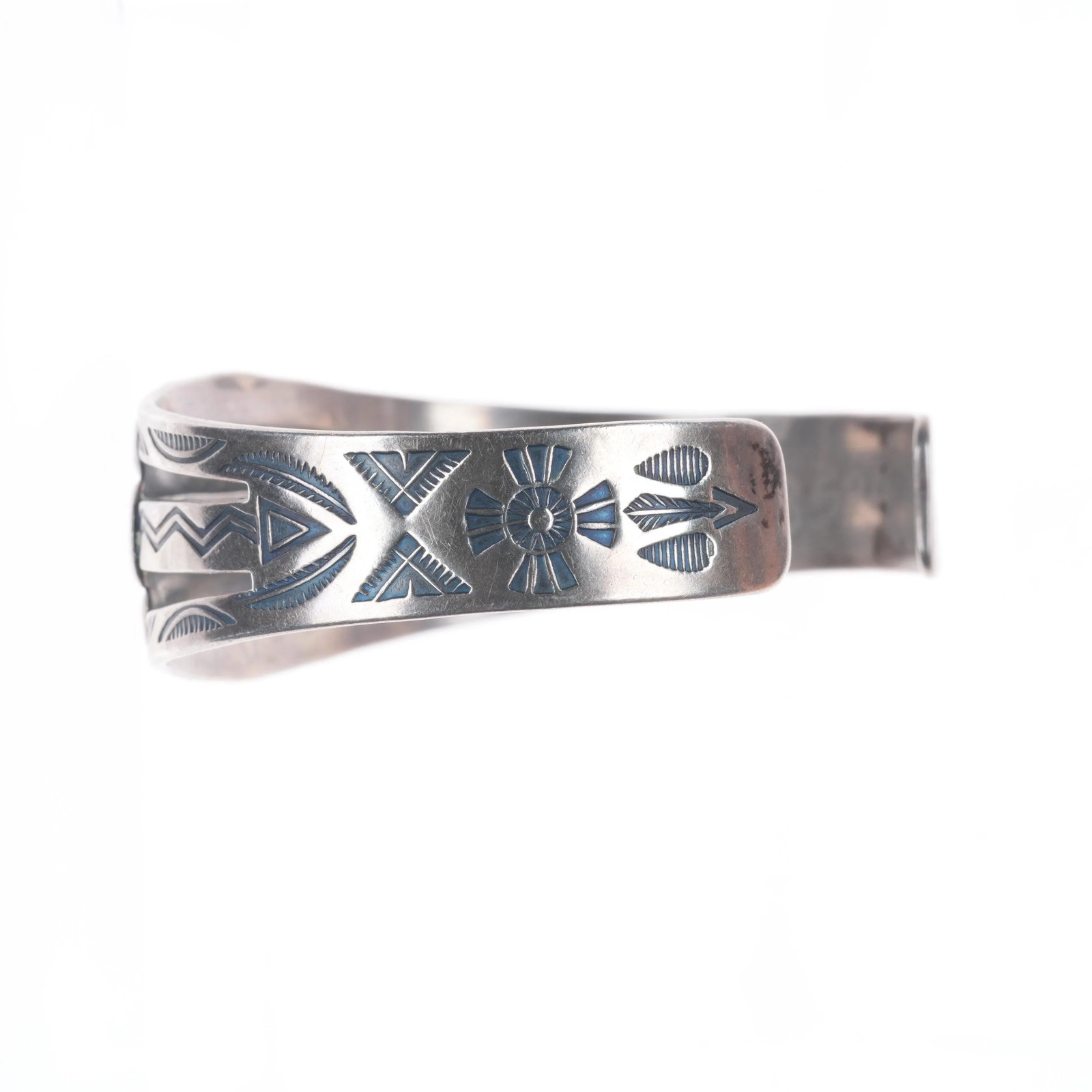 6.3″ c1940 Vintage Fred Harvey era sterling silver green turquoise cuff bracelet