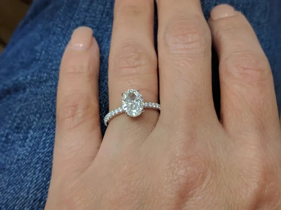 1.80Ct Oval Lab Created Diamond 14K White Gold Plated Solitaire Engagement Ring