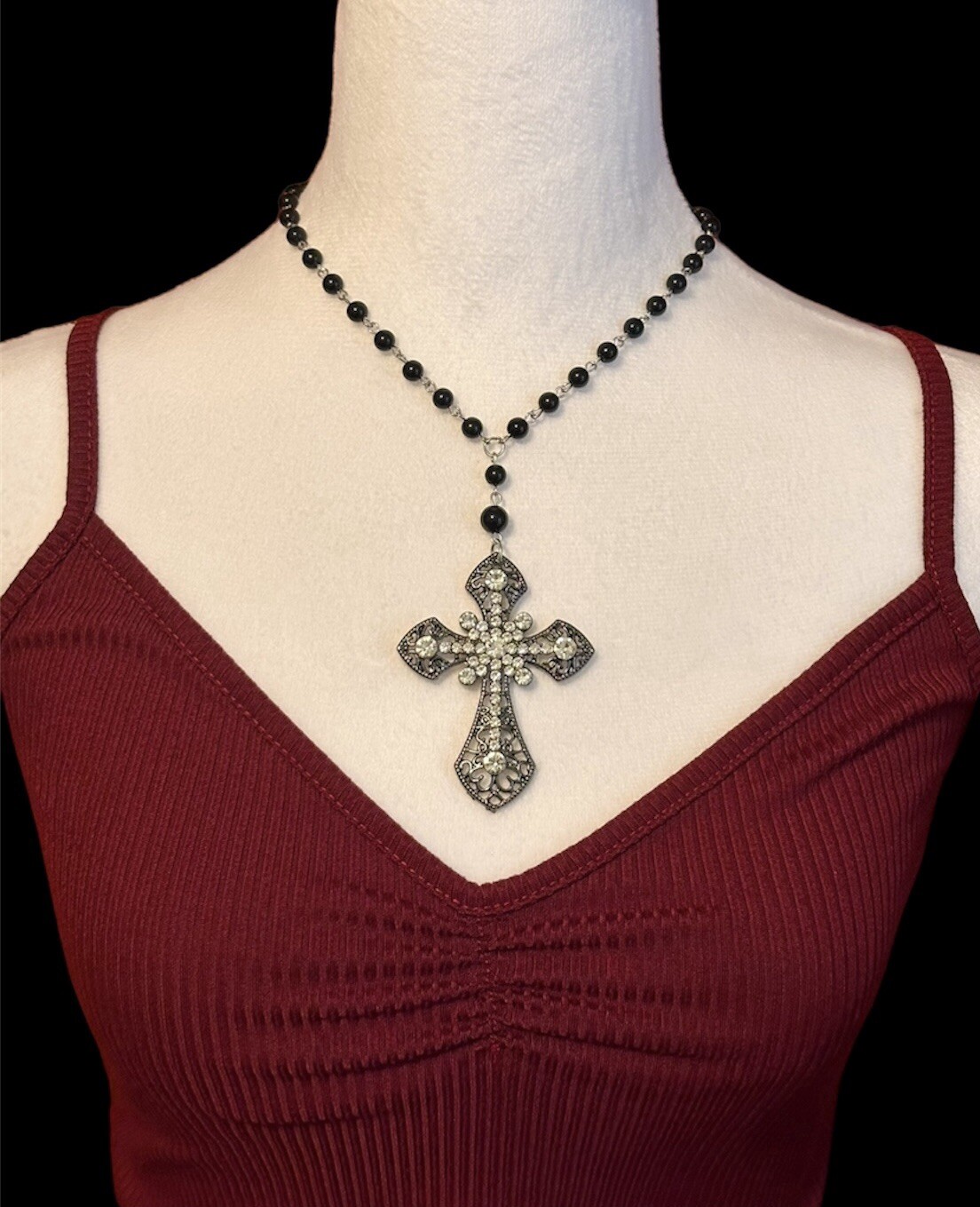 Statement Cross Necklace Religious Gothic Rosary Cross Choker Necklace Unisex