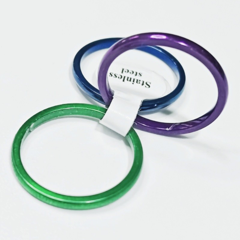 36Pcs 2mm Stainless Steel Stackable Rings Green Blue Purple Glossy Women Jewelry