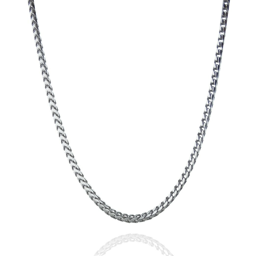 2.45mm Franco Chain Necklace – Rhodium Plated 925 Sterling Silver – 16″- 30″