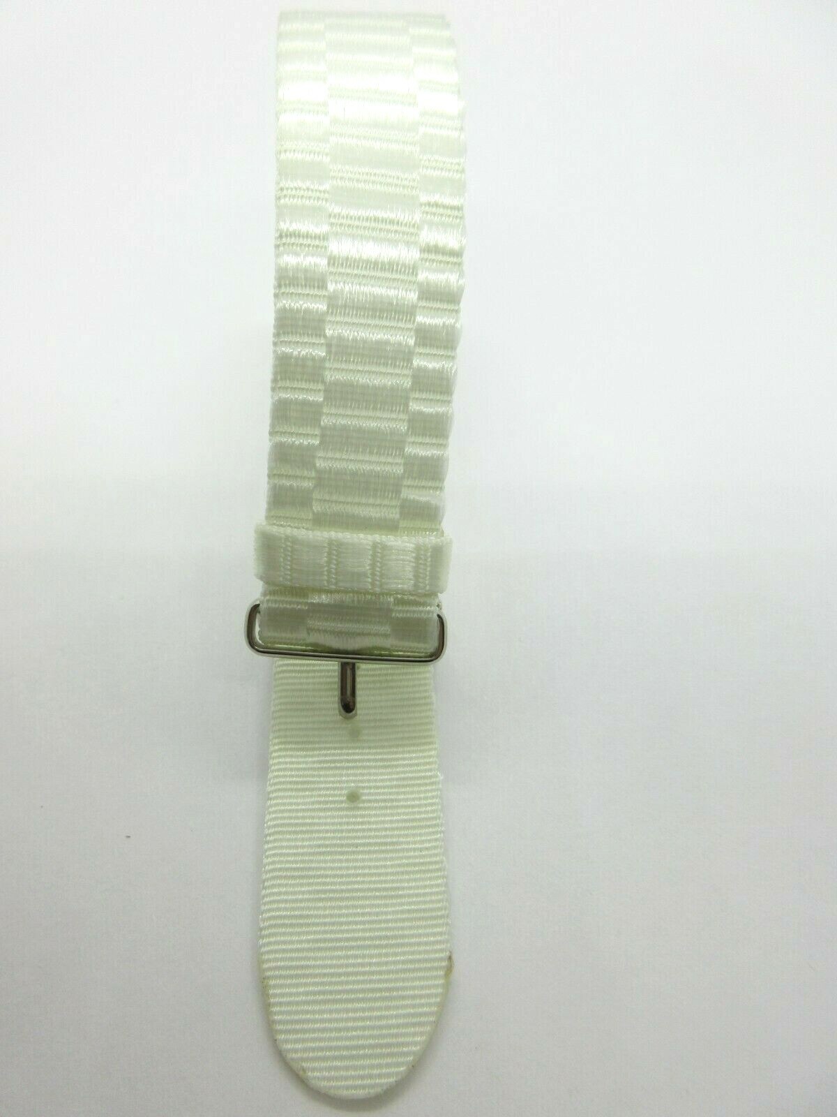 White Nylon One Piece 18mm Watch Strap Silver Buckle Keeper 230mm Long