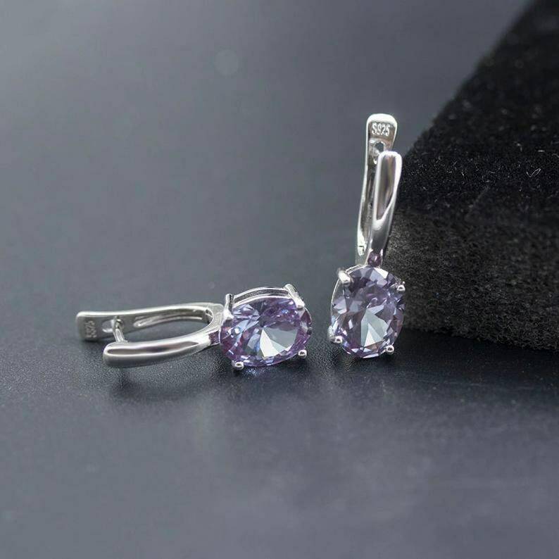 Oval Stud Earrings, Simple Oval 7*5 mm Alexandrite Earrings, Silver Alexandrite