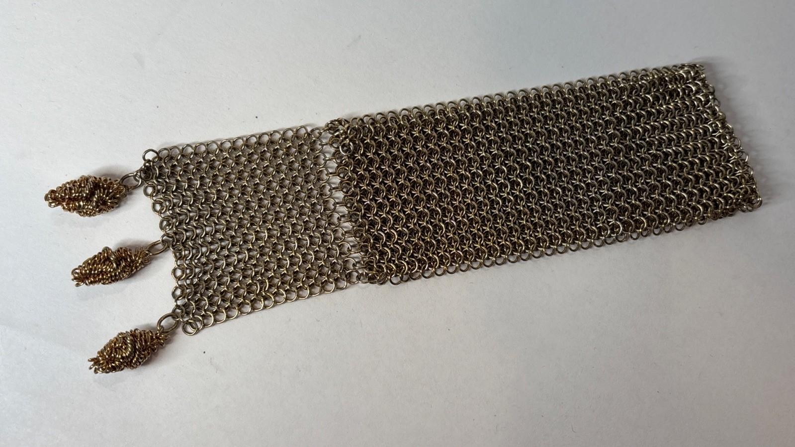 Vintage Gold Tone Chainmaille Mesh Bracelet with Dangling Charms