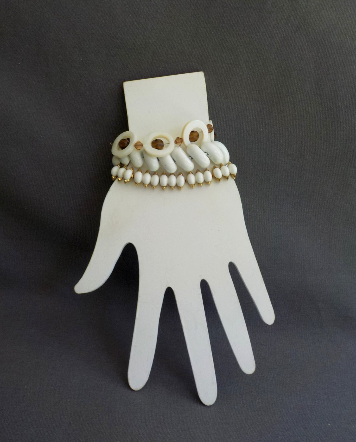 White Bracelet Mix Lot 3 Enamel Plastic Mother of Pearl Glass Bead Metal