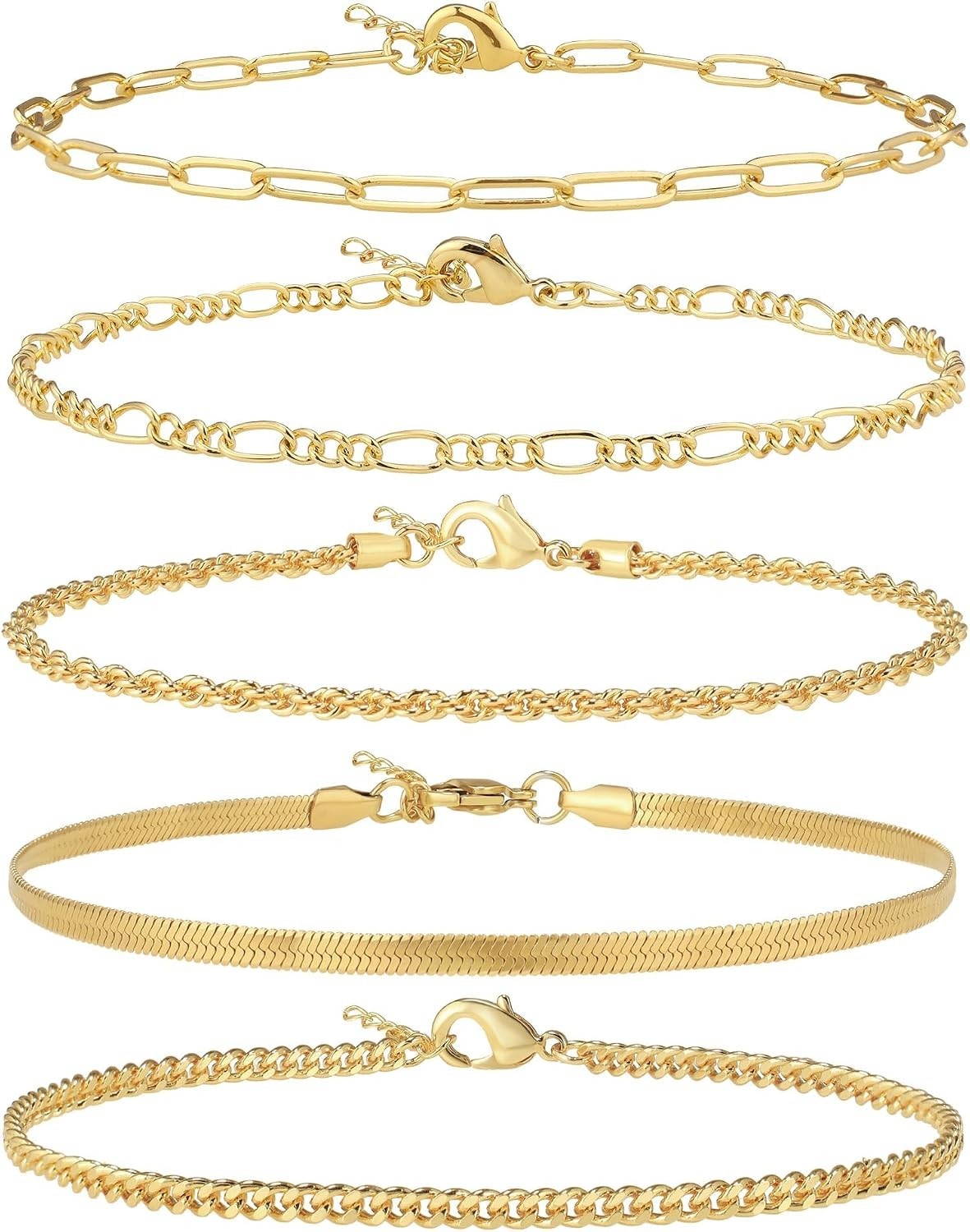 Gold Plated Cuban Link Anklet Waterproof Plus Size 9-12in Chain Bracelet Women