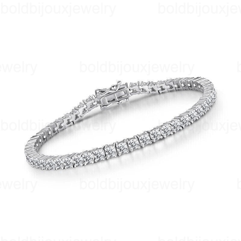 14K White Gold 10 Ct Natural Diamond Tennis Bracelet Luxury Real Gold Certified
