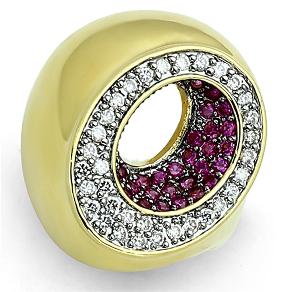 Women’s Ring, Red CZ, 14K Gold & Ruthenium Plated, Brass, Statement Ring