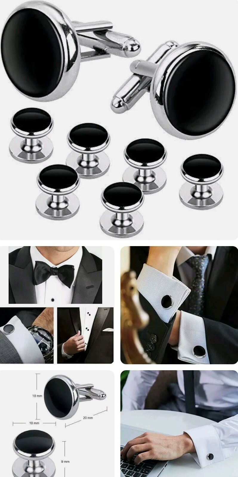 8 Rovtop Cufflinks and Studs Set for Tuxedo Shirts Business Wedding