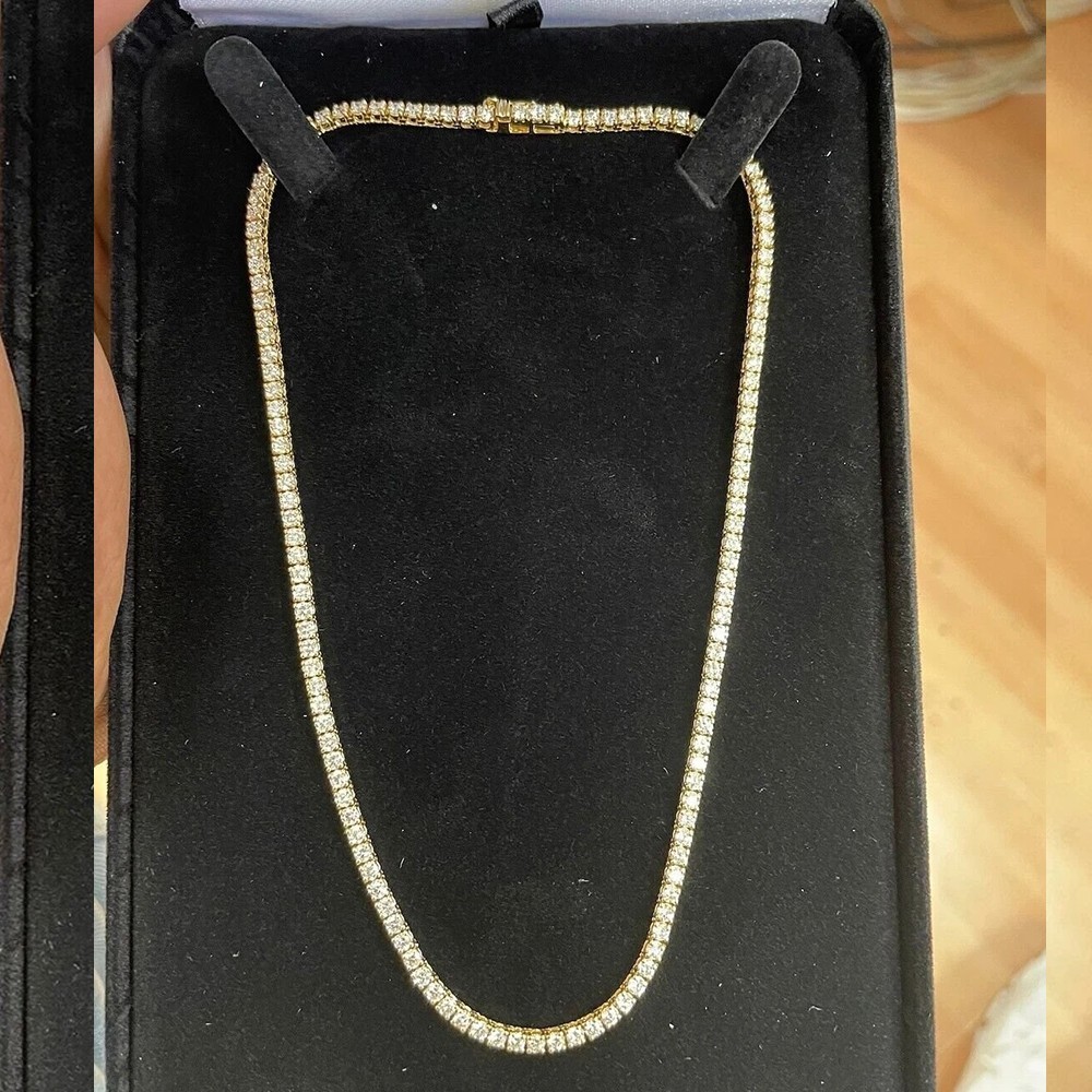 6.5 Ct Lab-Grown E VS Diamond Set Tennis Necklace In 14k Yellow Gold Plated 16”