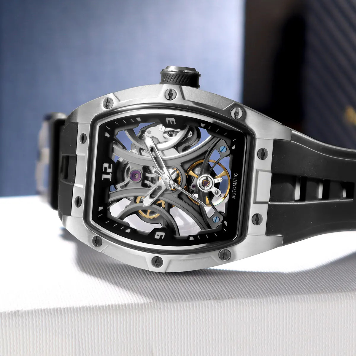 MEGIR Sports Automatic Mechanical Men Watch Skeleton Waterproof Stainless Steel
