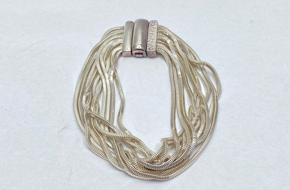 Milor Sterling Silver 925 Multi-Strand Snake Chain Bracelet Magnetic Clasp 7″