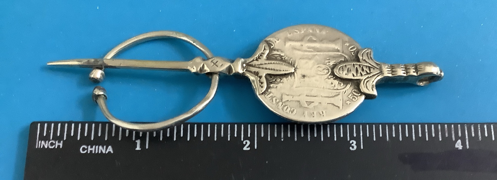 Antique Woman Berber Fibula With Spanish Silver Coin Of Alfonso XII Coin Pin J14