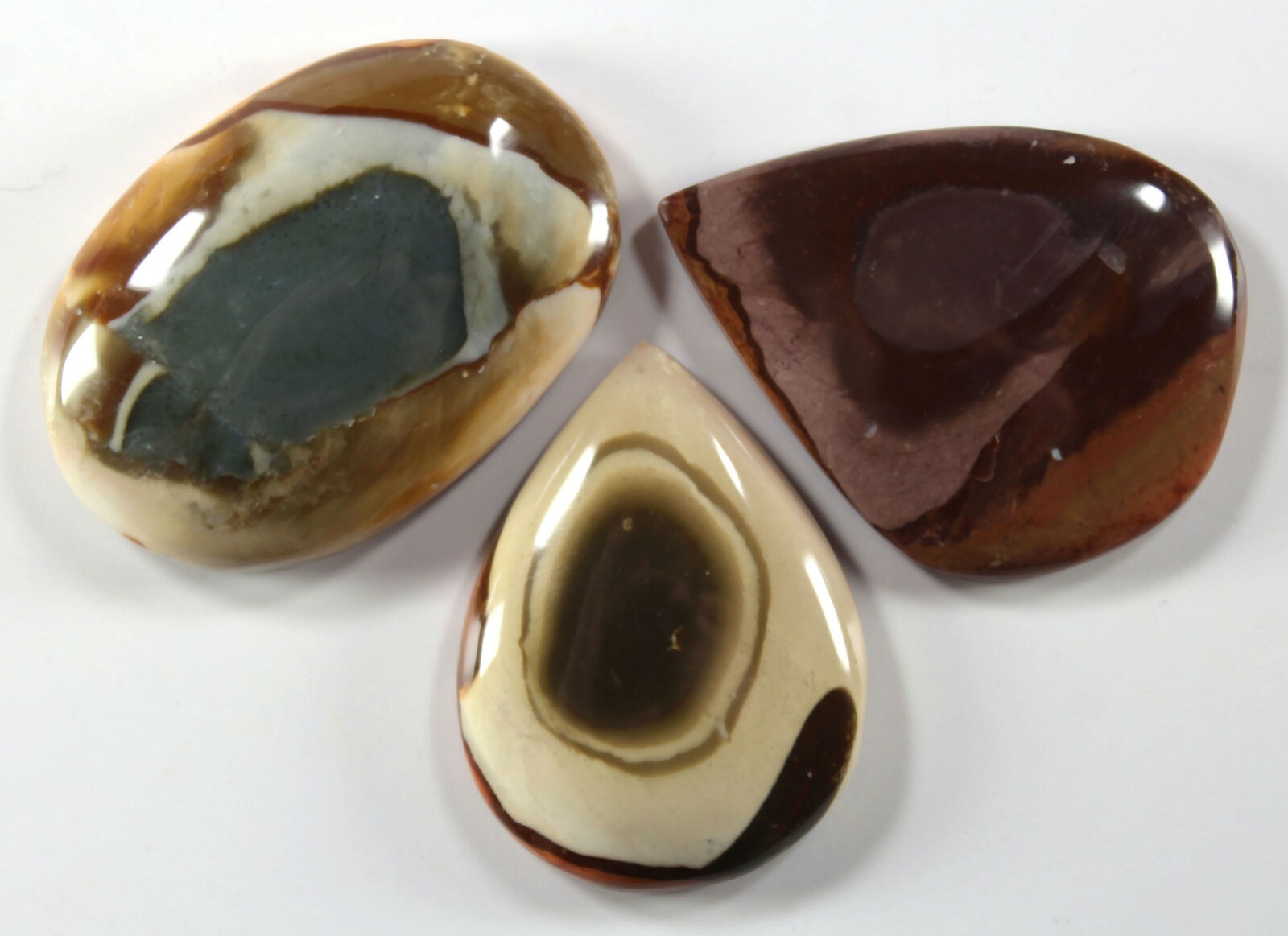 Three (3) Polychrome Desert Jasper Freeform Domed w/ Flat Back Cabochons (324)