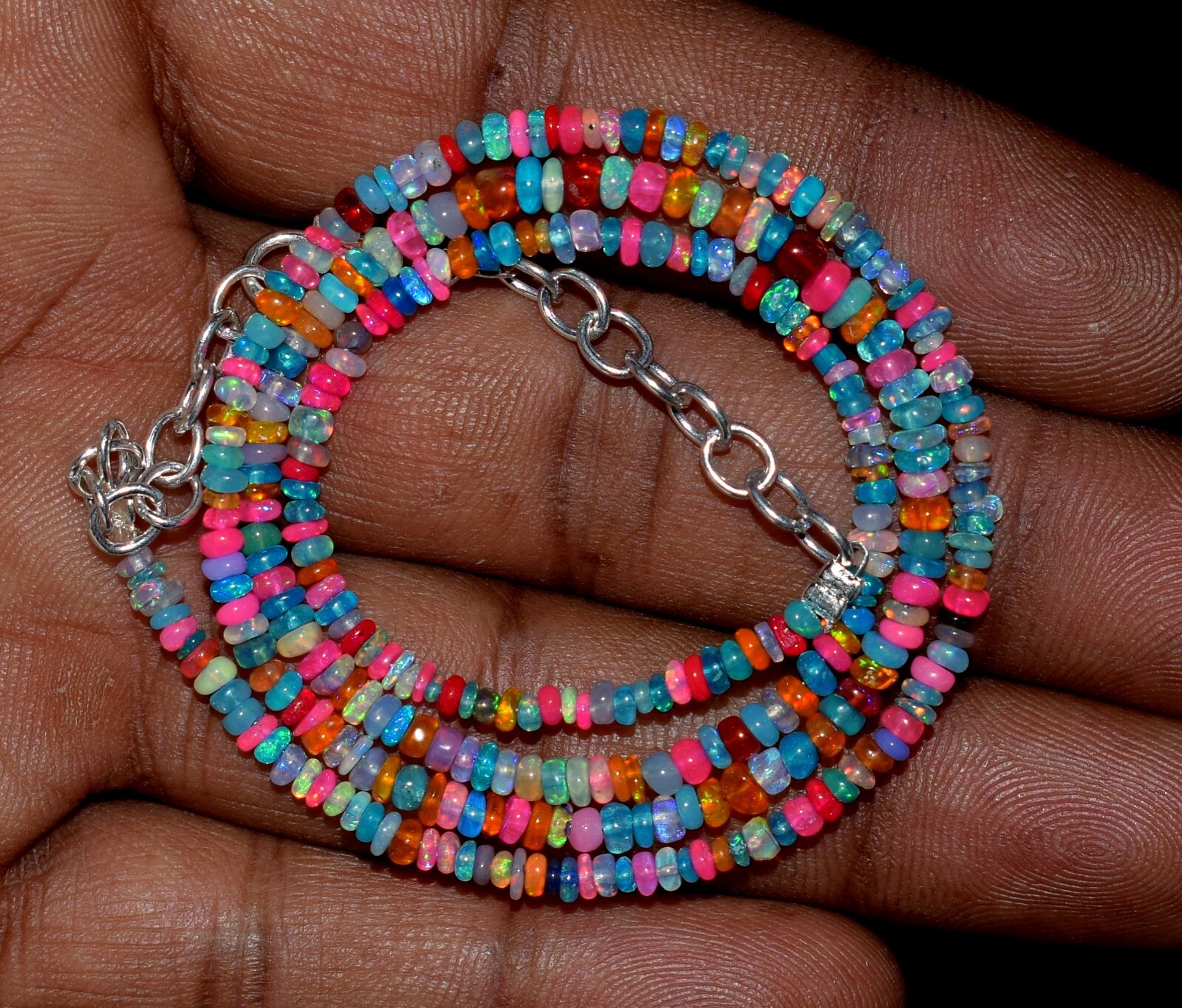 AAA+ Natural Ethiopian Opal Wello Fire Opal Gemstone Beads Necklace 16″ F3968
