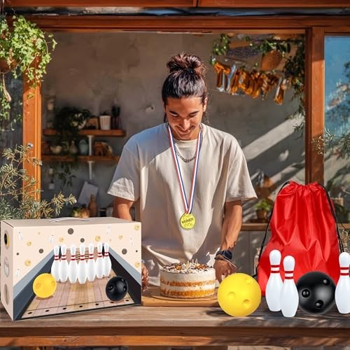 Mini Bowling Set Indoor Outdoor Indoor Bowling Set with Guide Arrow Mat Gold
