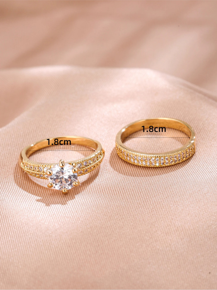 2pcs CZ Ring Set Women Engagement Wedding Band Cubic Zirconia Jewelry Gift