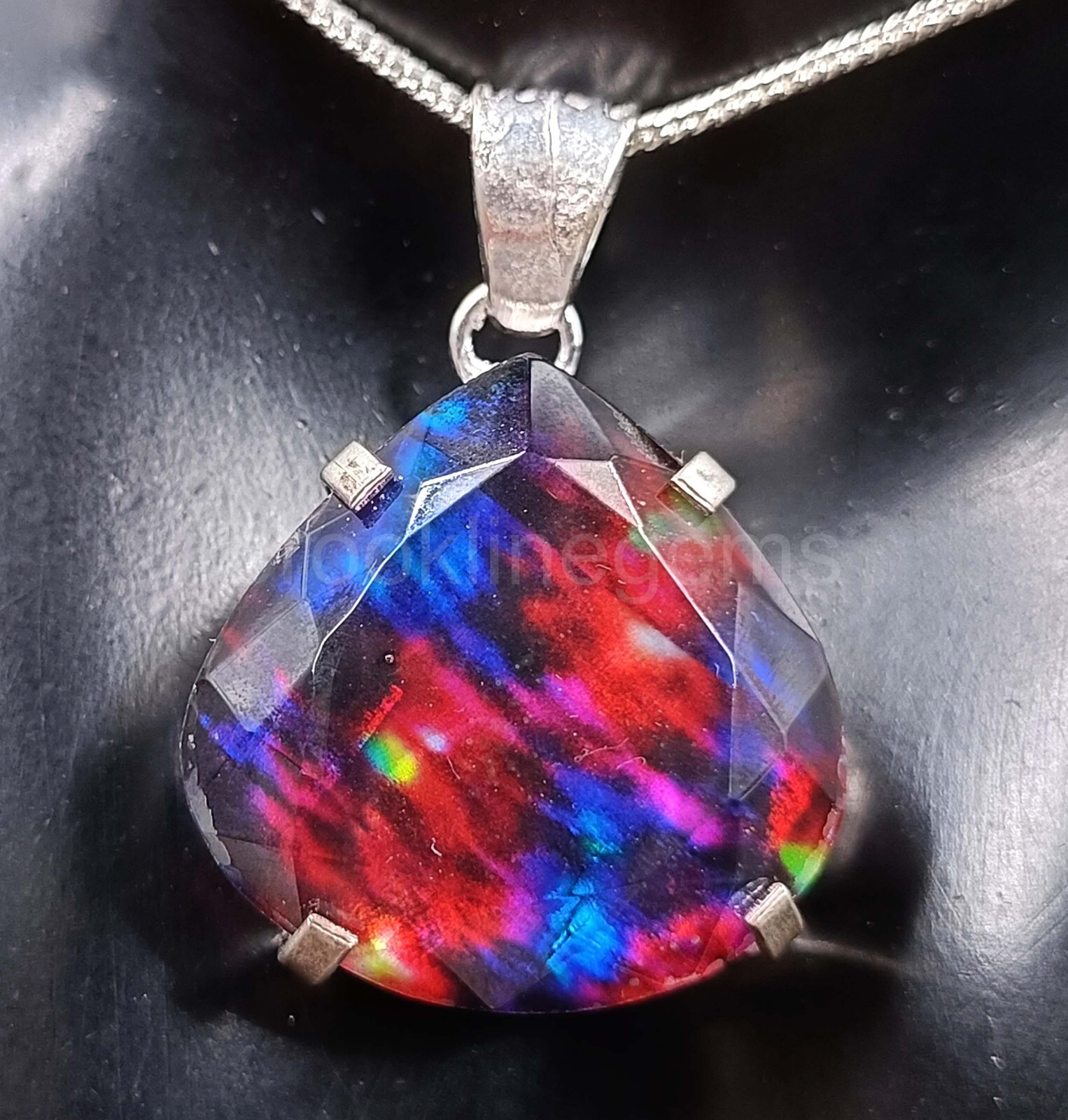 74.65 Ct Pear Natural Ammolite Doublet 925 Silver Pendant EGL Gemstone 5AOR