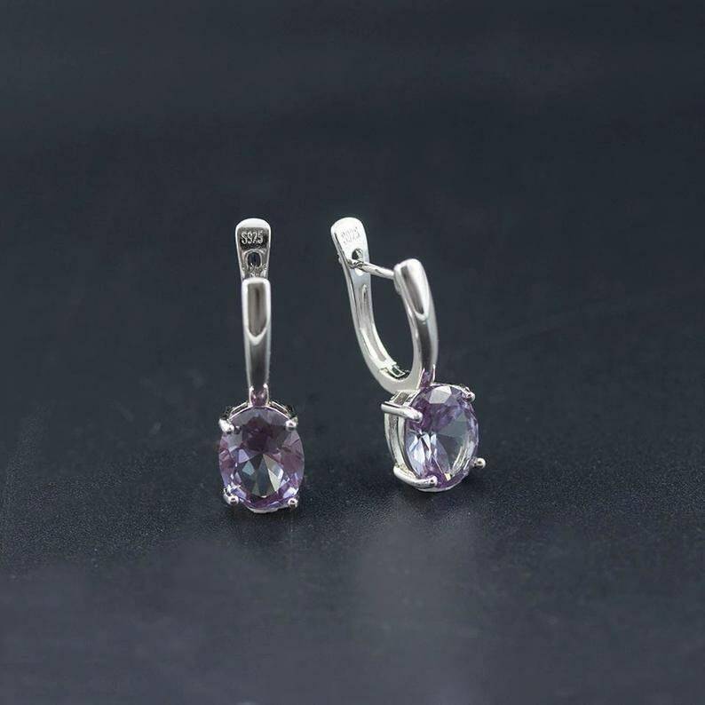 Oval Stud Earrings, Simple Oval 7*5 mm Alexandrite Earrings, Silver Alexandrite
