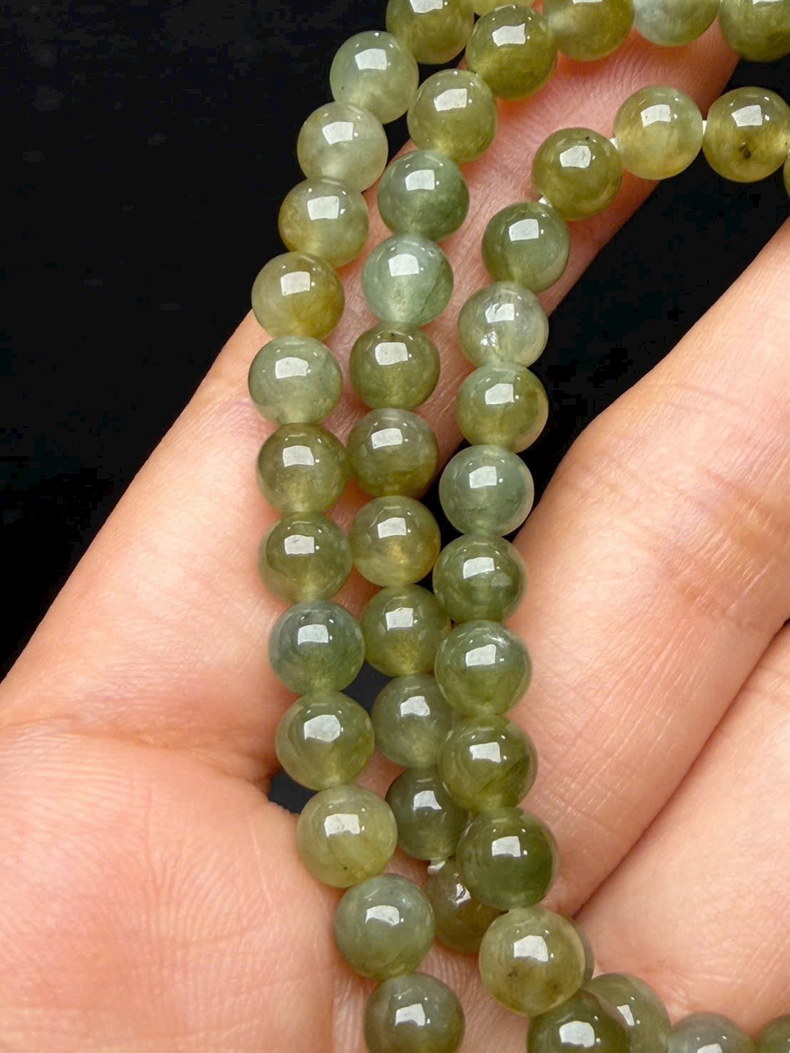 Burmese Natural A Untreated Jadeite Necklace 95 Beads Icy Moss Green 5.7-6mm