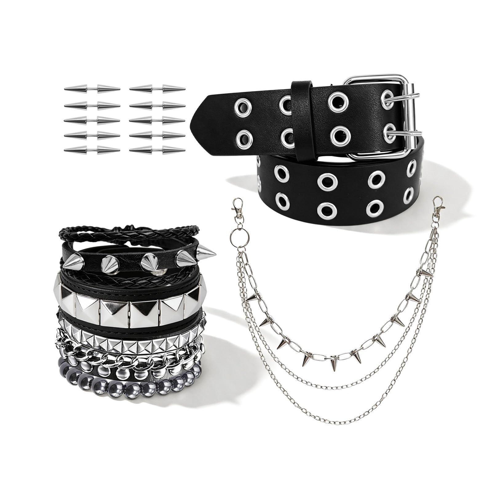 8 Pcs Goth Punk Bracelets & Choker Set, Y2K Emo Black Accessories + 10 Hair Spik