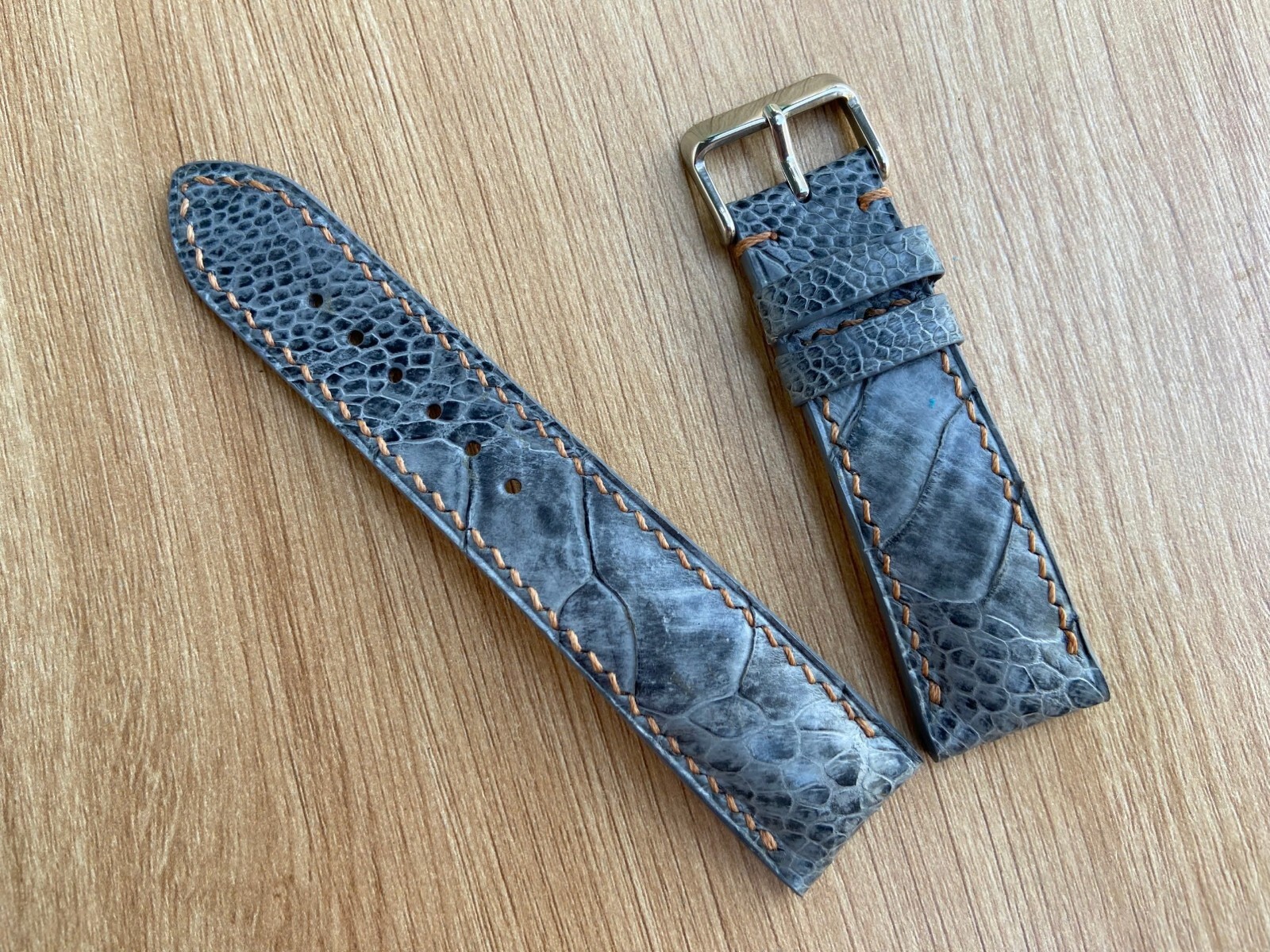Gray Ostrich Leather Watch Strap Band, Size 18mm 19mm 20mm 21mm 22mm 24mm 26mm