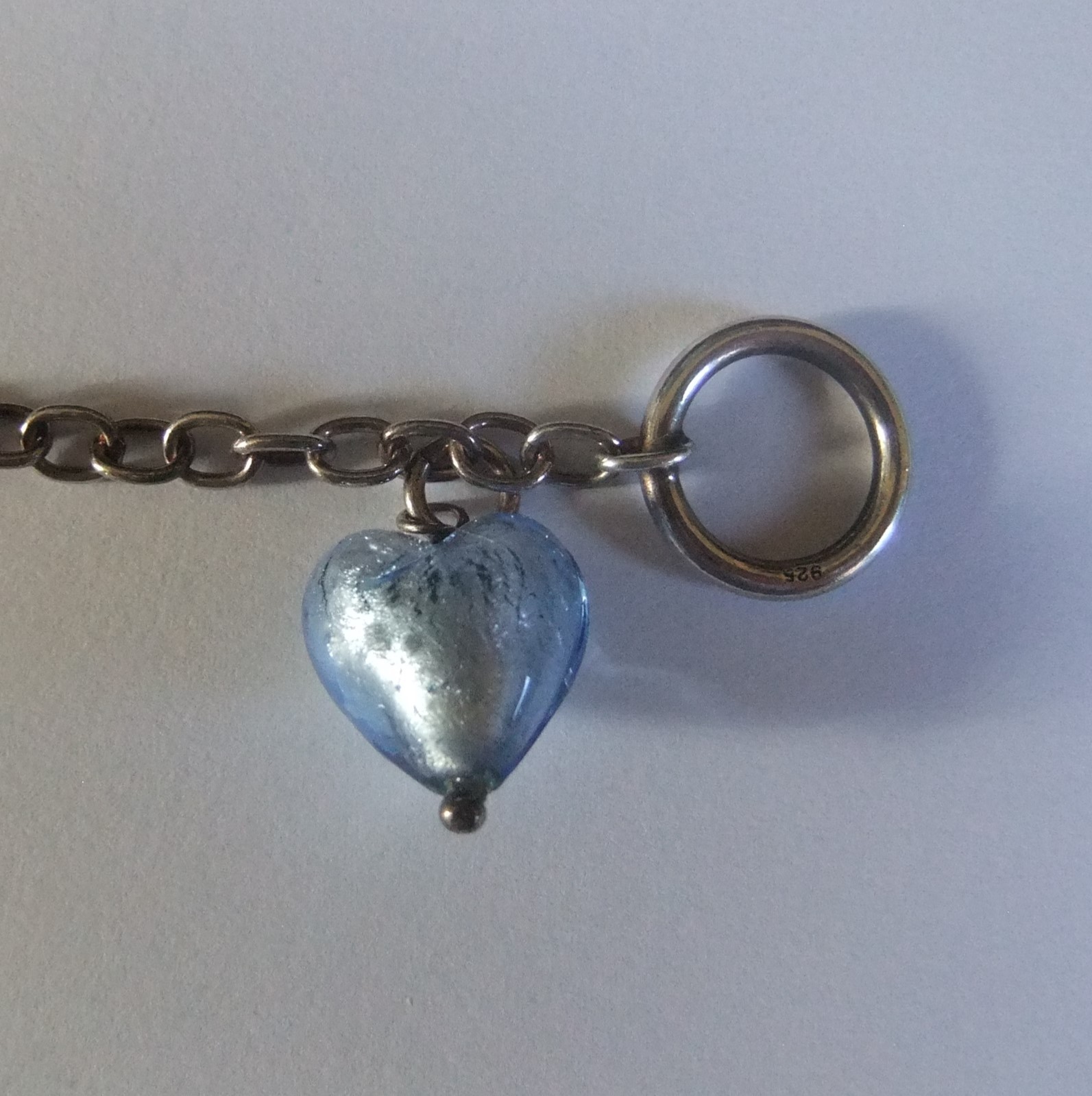 SOLID STERLING SILVER T BAR BRACELET WITH HEART CHARM * 8.45 grams *