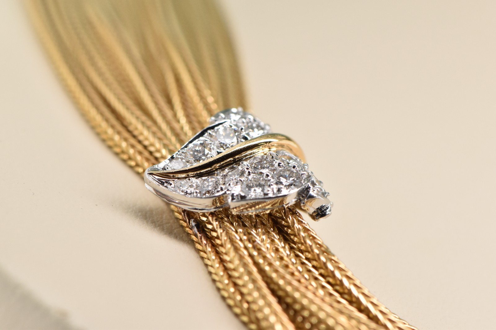 Vintage Tiffany & Co. France 18K Yellow Gold Necklace Diamond Leafs 2.30 CTW