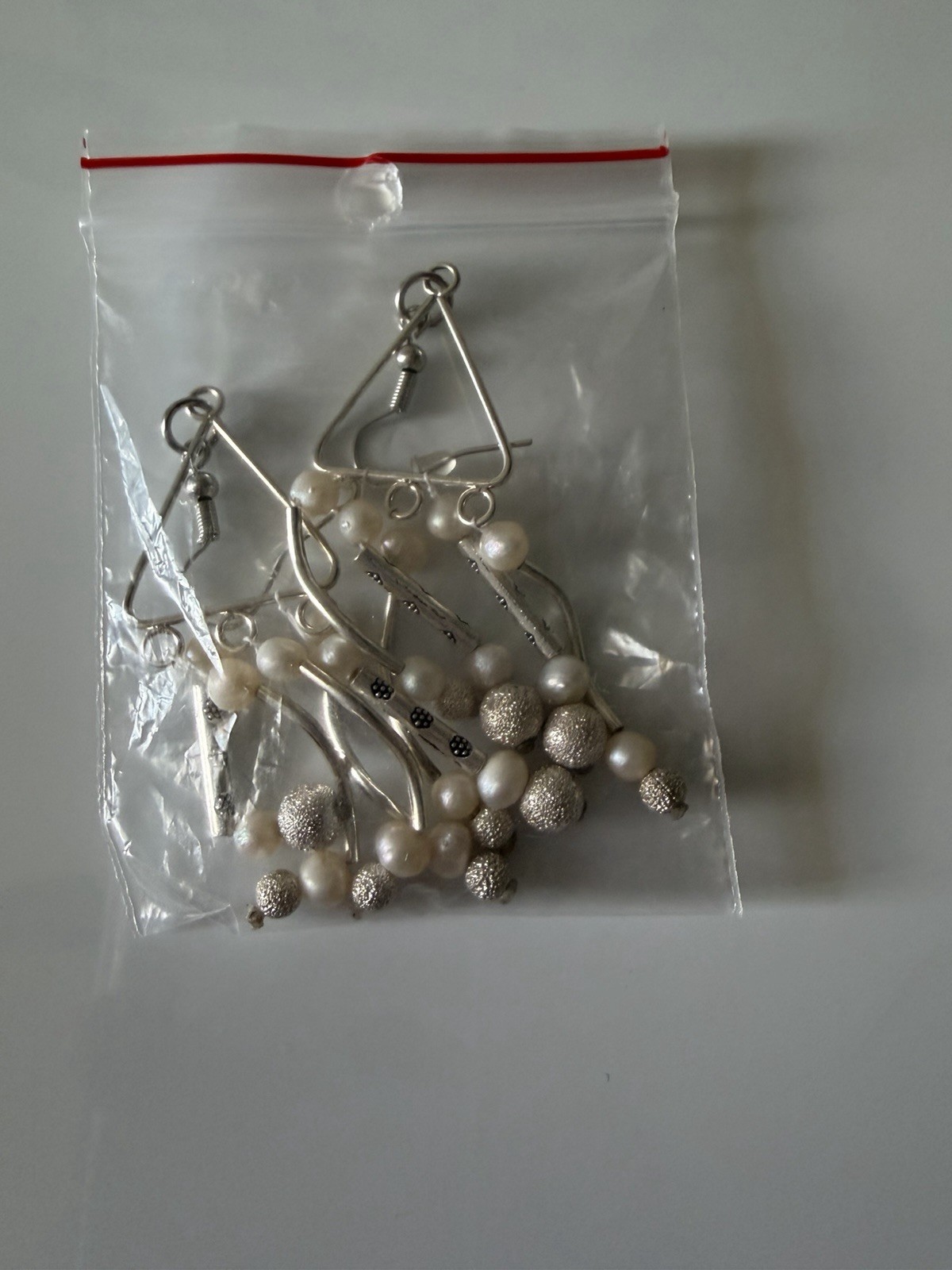 Silver Triangle Dangle/Drop Hook Earrings White Simulated Imitation Pearl