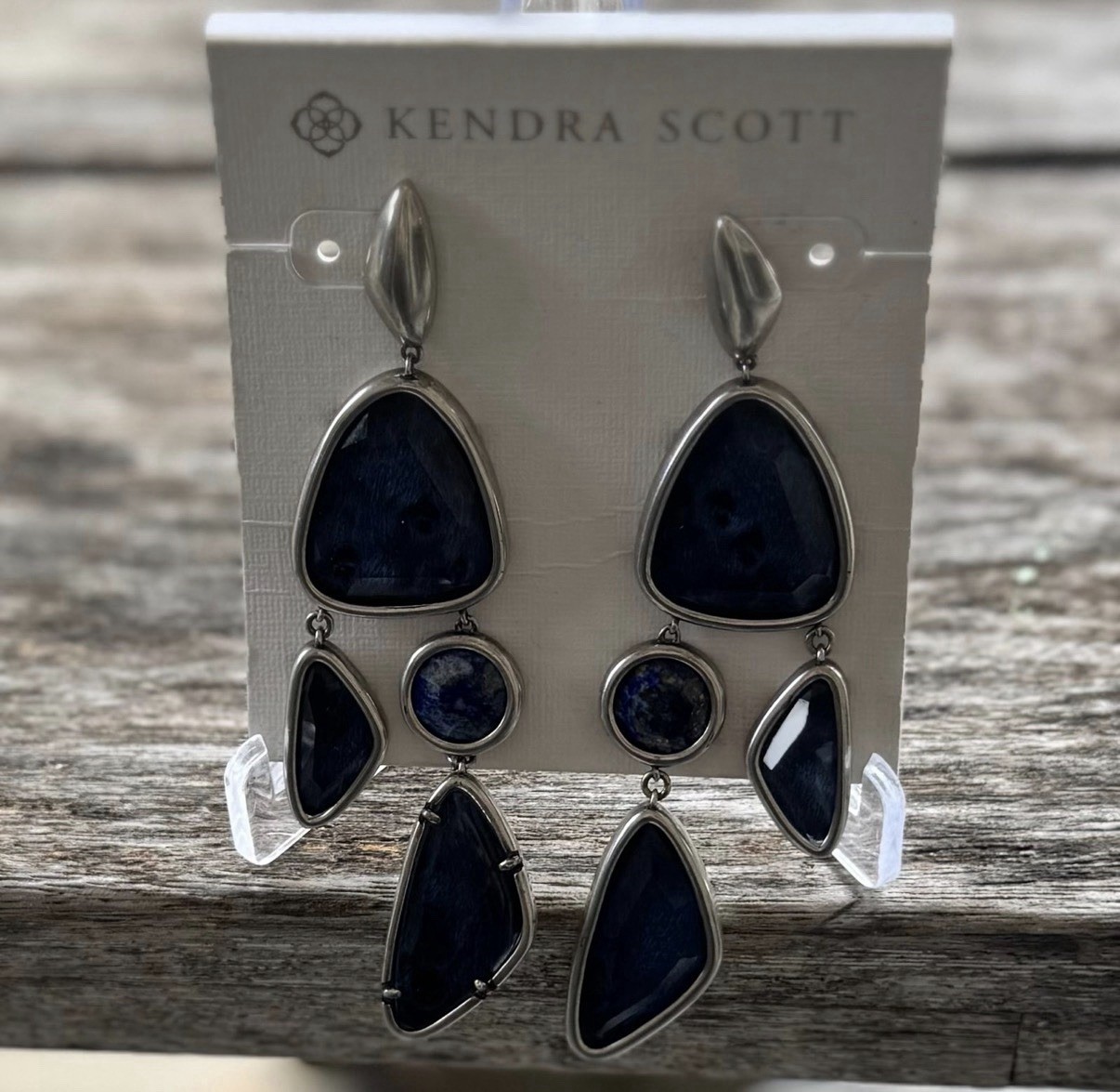 Kendra Scott Margort Vintage Statement Drop Earrings – Silver/Navy Blue