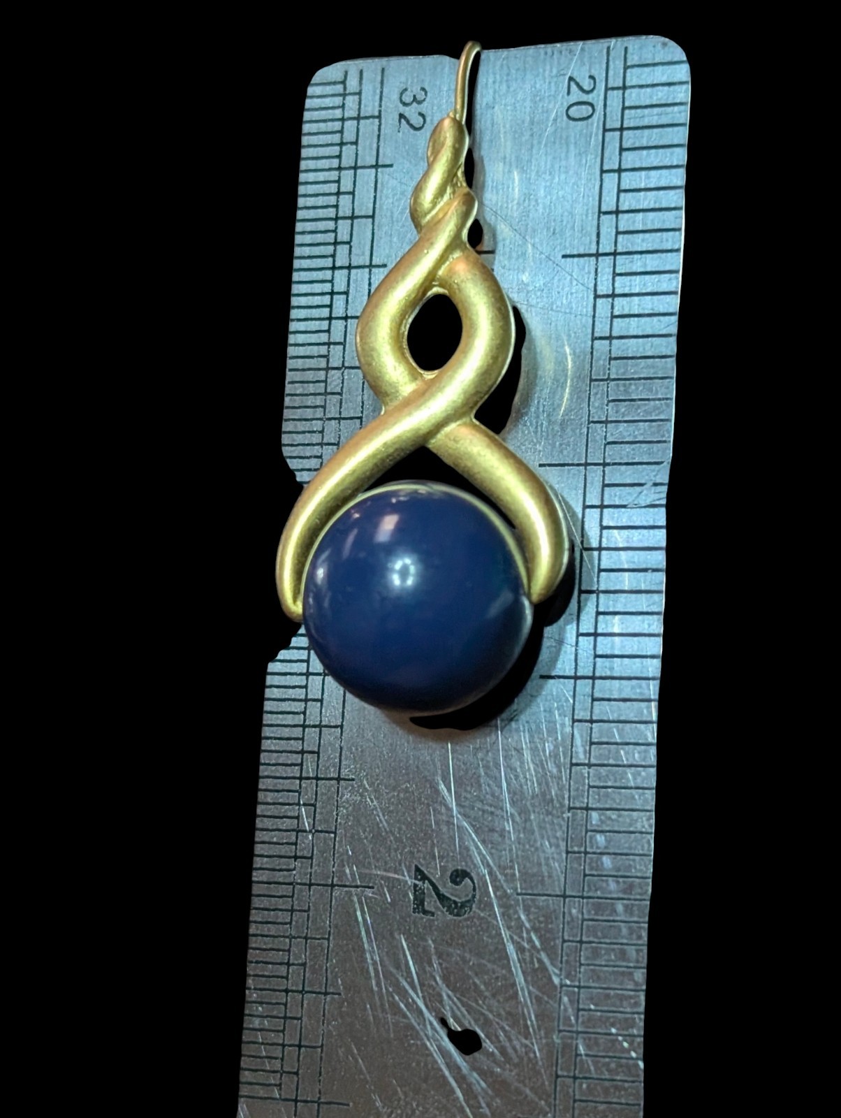 Matte Gold Finish Infinity Twist Dangle Earrings Round Blue Spinning Plastic…