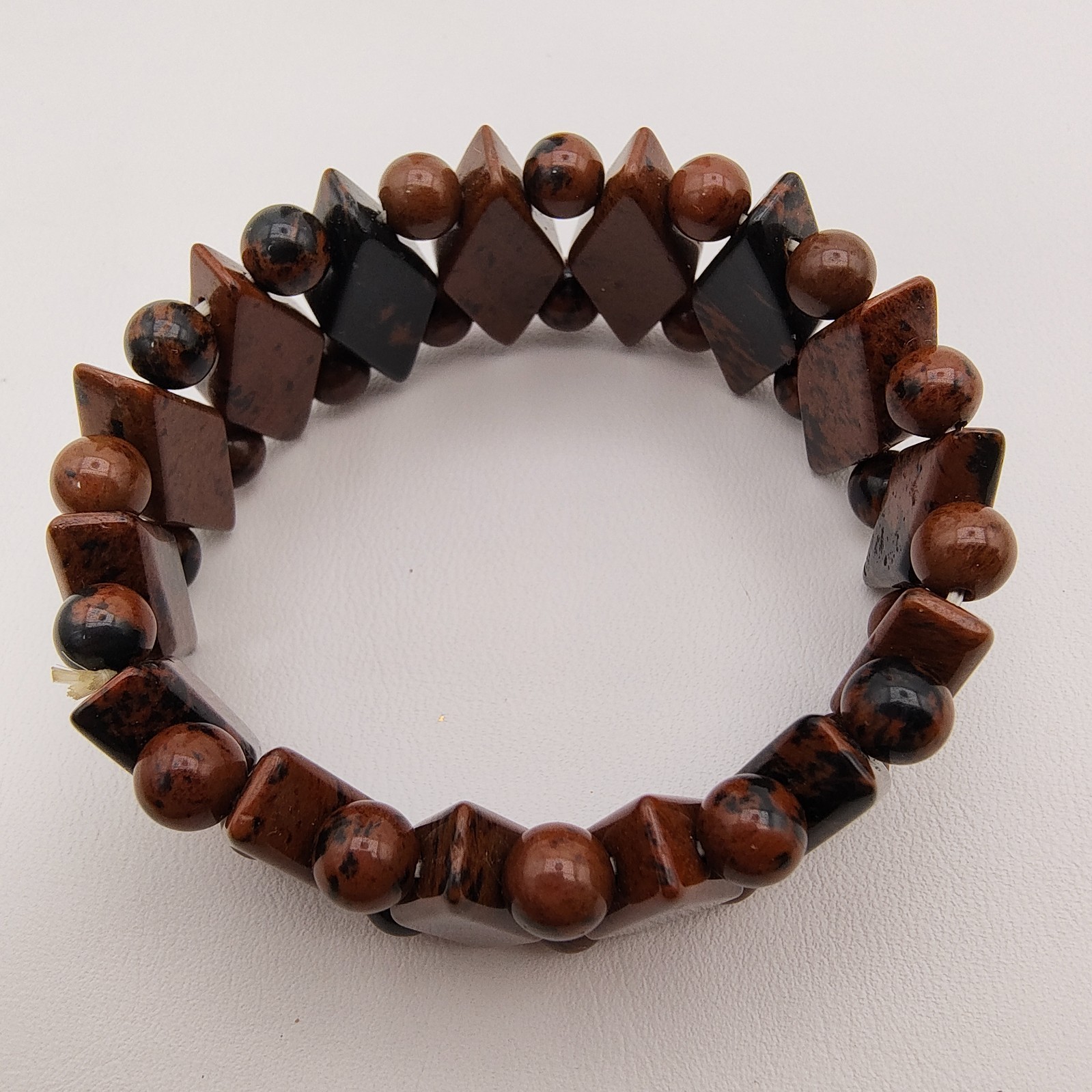 Mahogany Obsidian Aztec Stretch Bracelet Boho Earthcore Strength Grounding