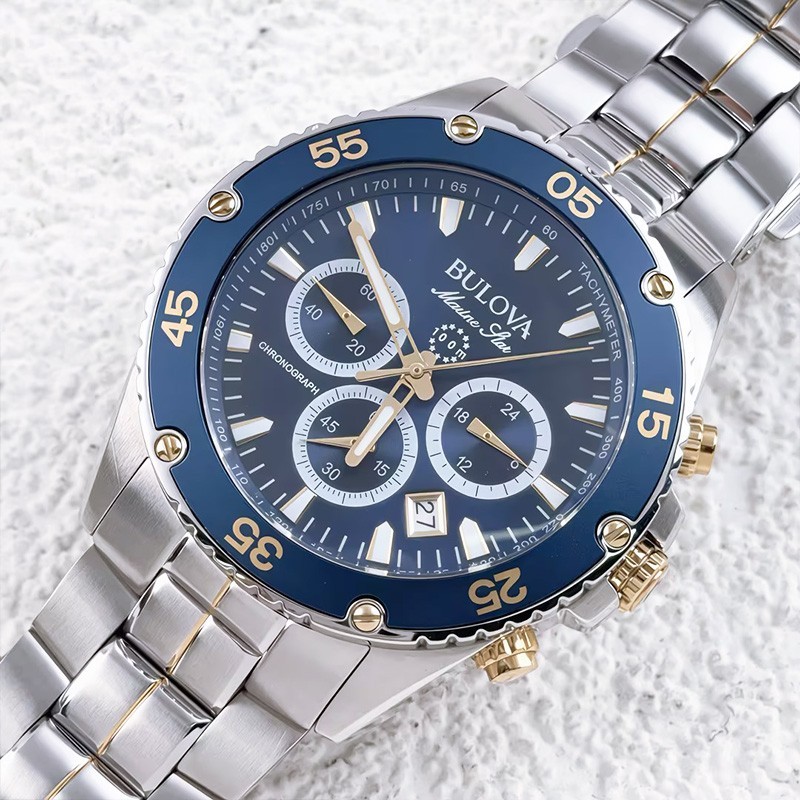 Bulova Men’s Marine Star 98B400 Blue Dial Stainless Steel Quartz Watch 41.5MM