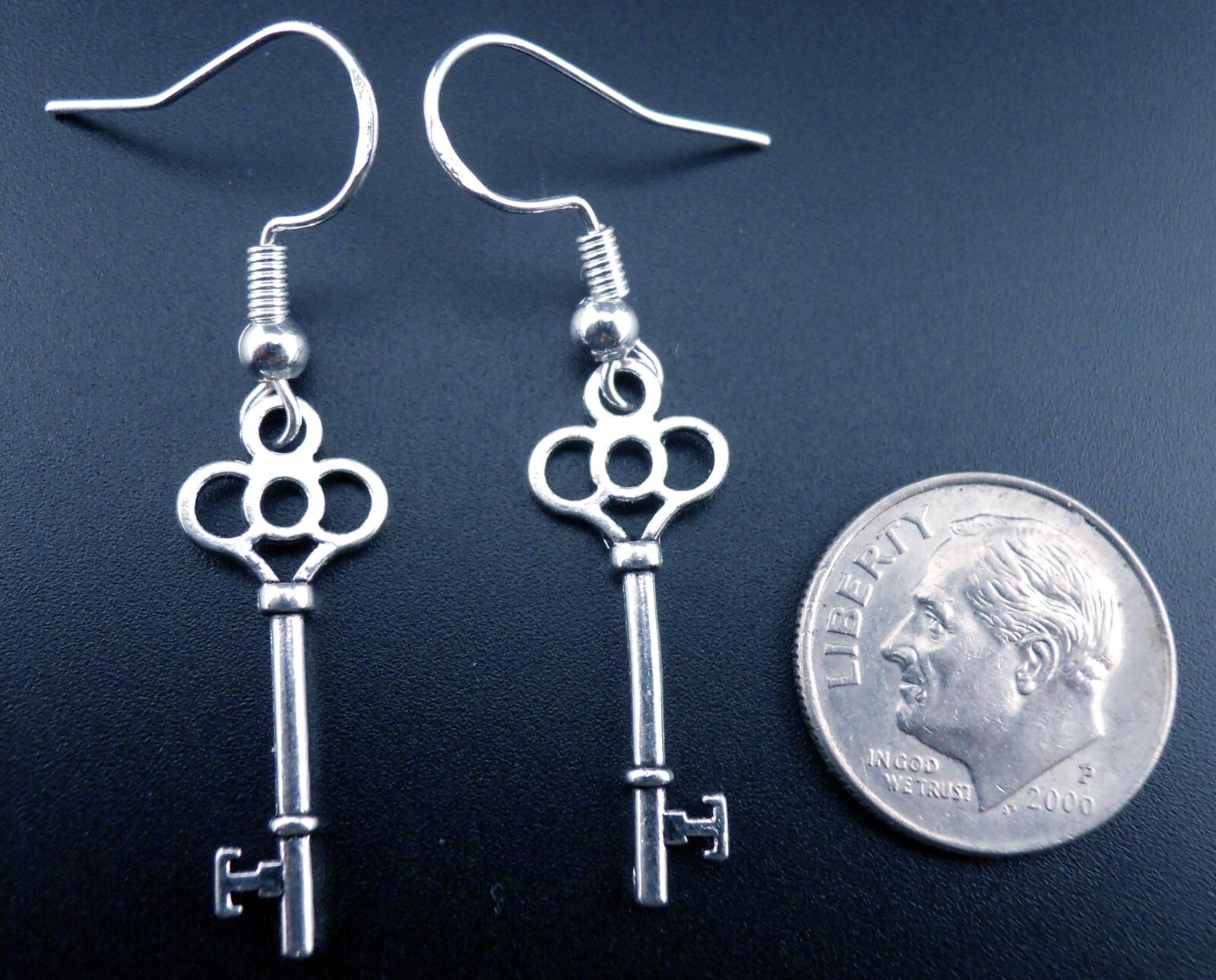 Keys Earrings Sterling Silver Ear Wires Tiny 3d Key Steampunk Retro