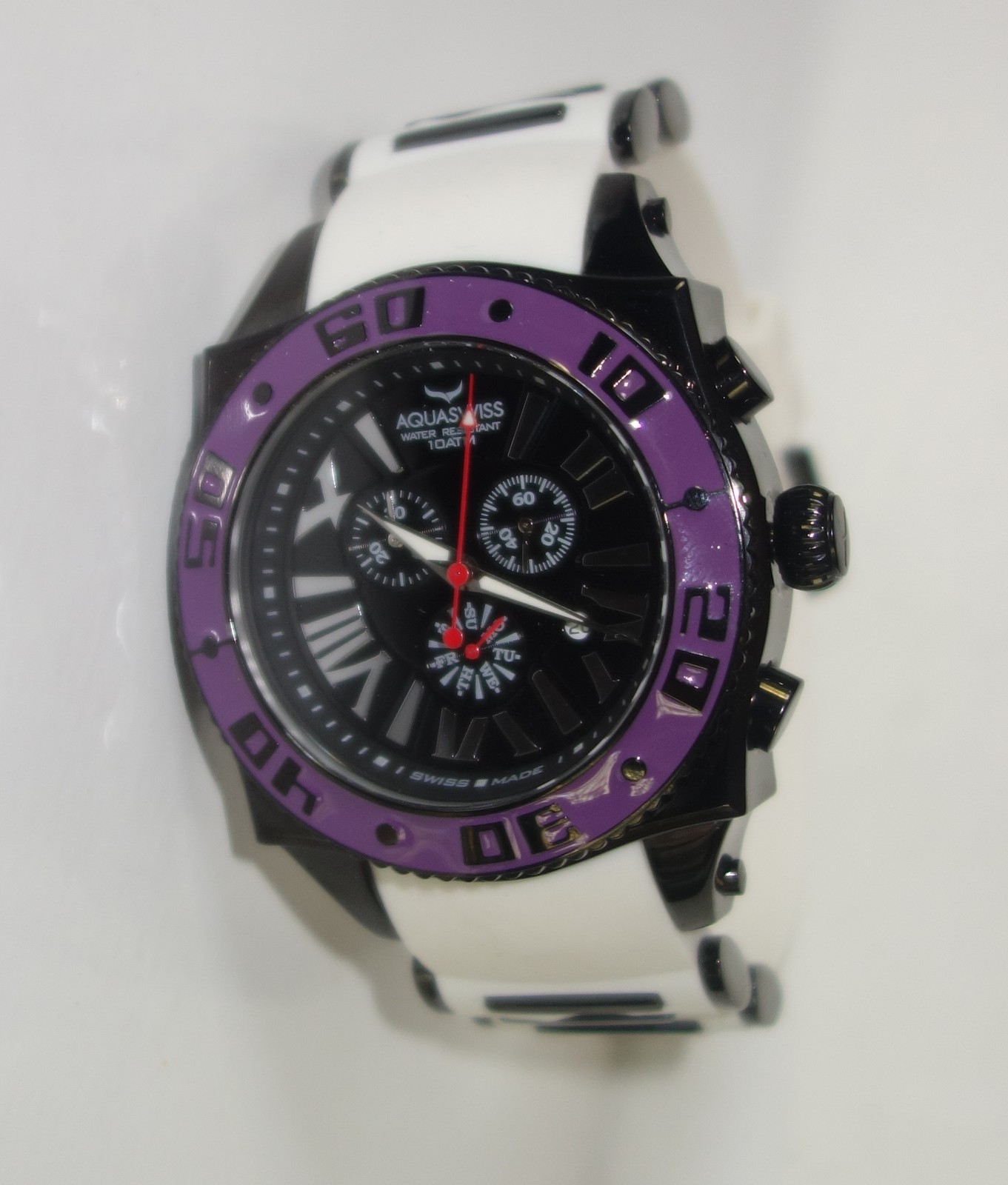 AQUASWISS Chronograph Swiss Quartz Large 50 MM Watch Stainless Steel PURPLE NEW