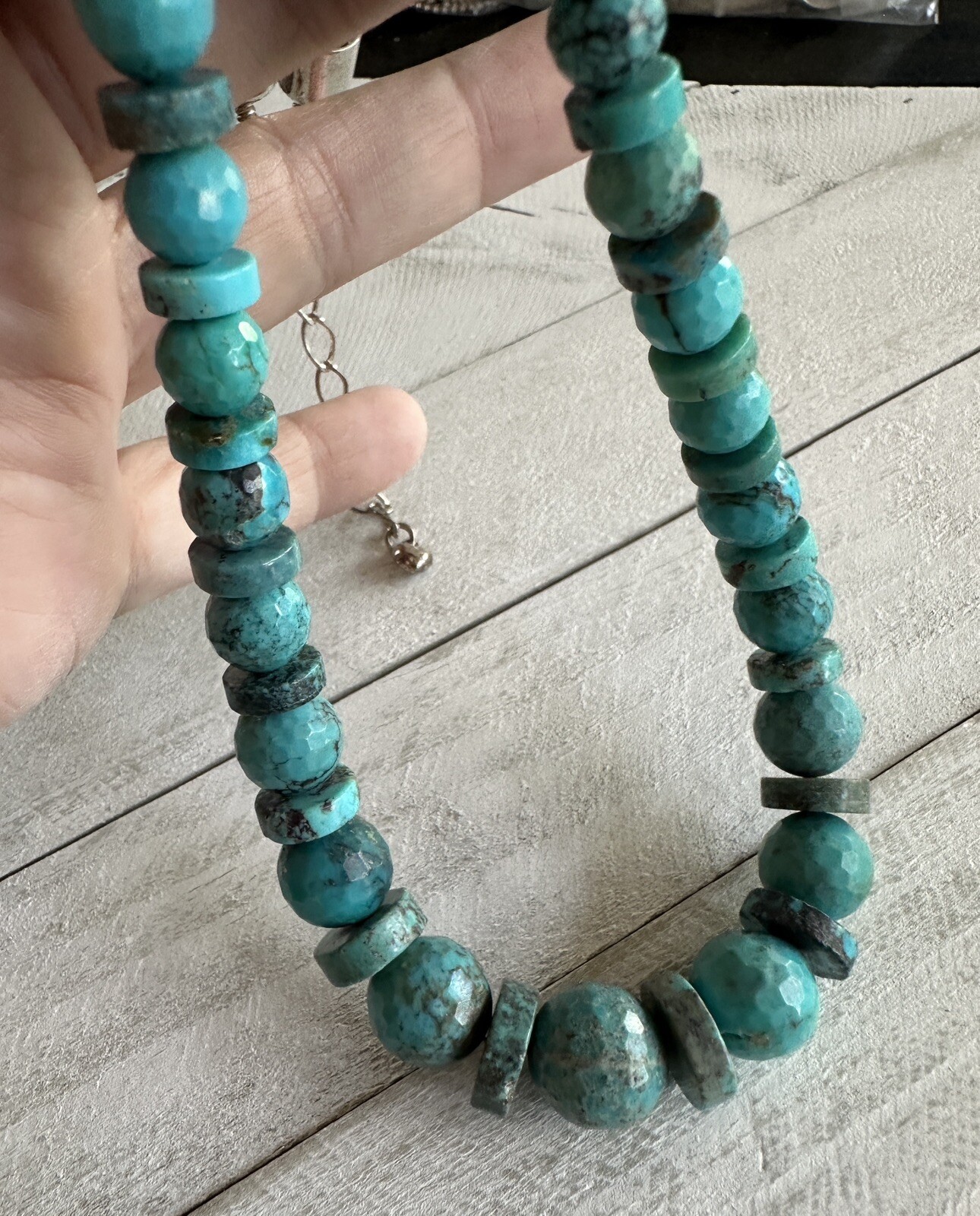 MINE FINDS by JAY KING Rare Faceted Hubei Turquoise Necklace, Sterling Silver