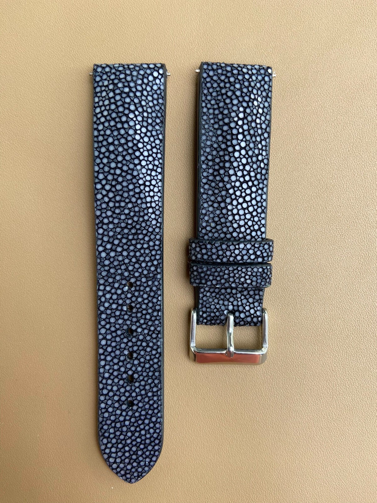 Black Stingray Leather Watch Strap Band, Size 18mm 19mm 20mm 21mm 22mm 24mm 26mm