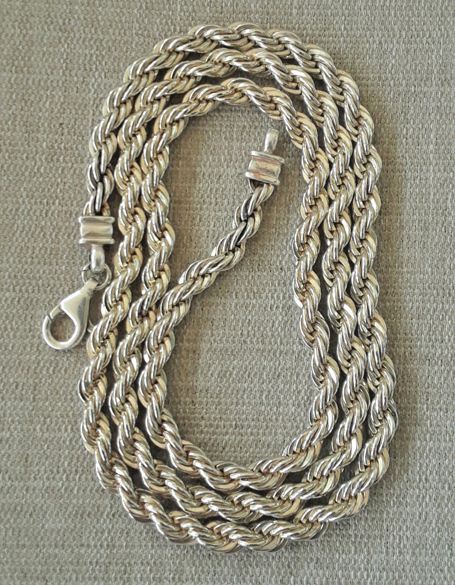 Vintage Gold Tone Sterling Silver 24.5” Rope Chain 4.7mm 47.5g