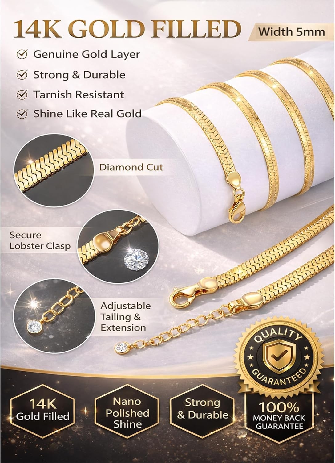 Simple Elegance: 5mm Gold Plated Choker Necklace for Women – Includes Gift Box