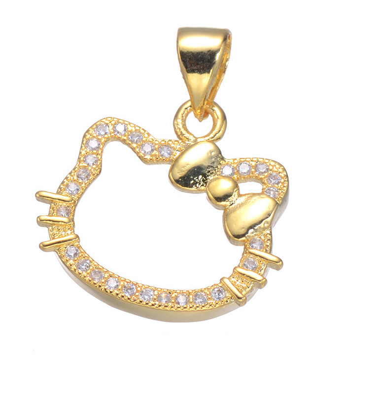 2Pcs Bow Cat Face Pave Cubic Zirconia Gold Plated Pendant Bracelet Charm DIY J8
